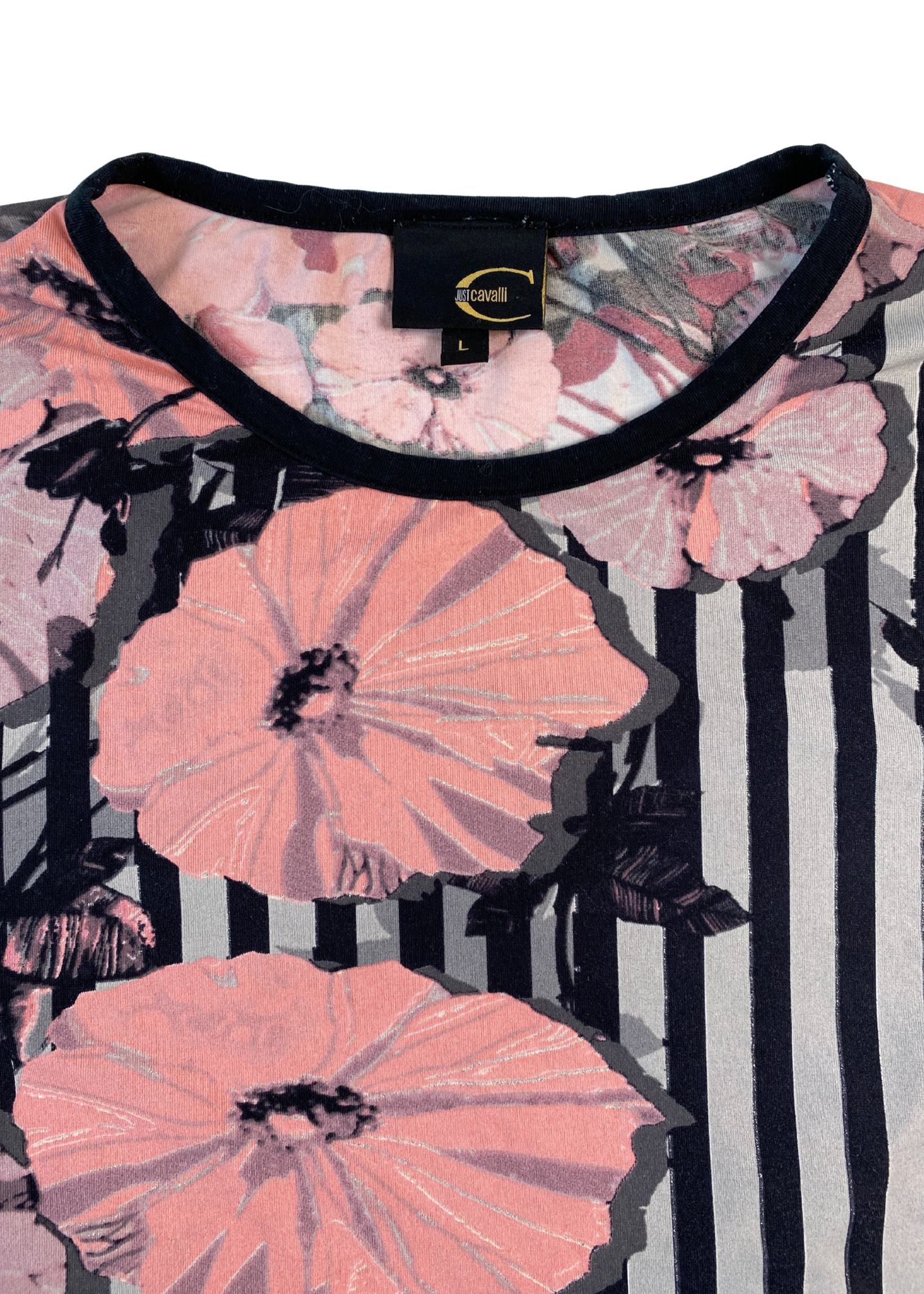 JUST CAVALLI Glitter Stripe Floral Long Sleeve