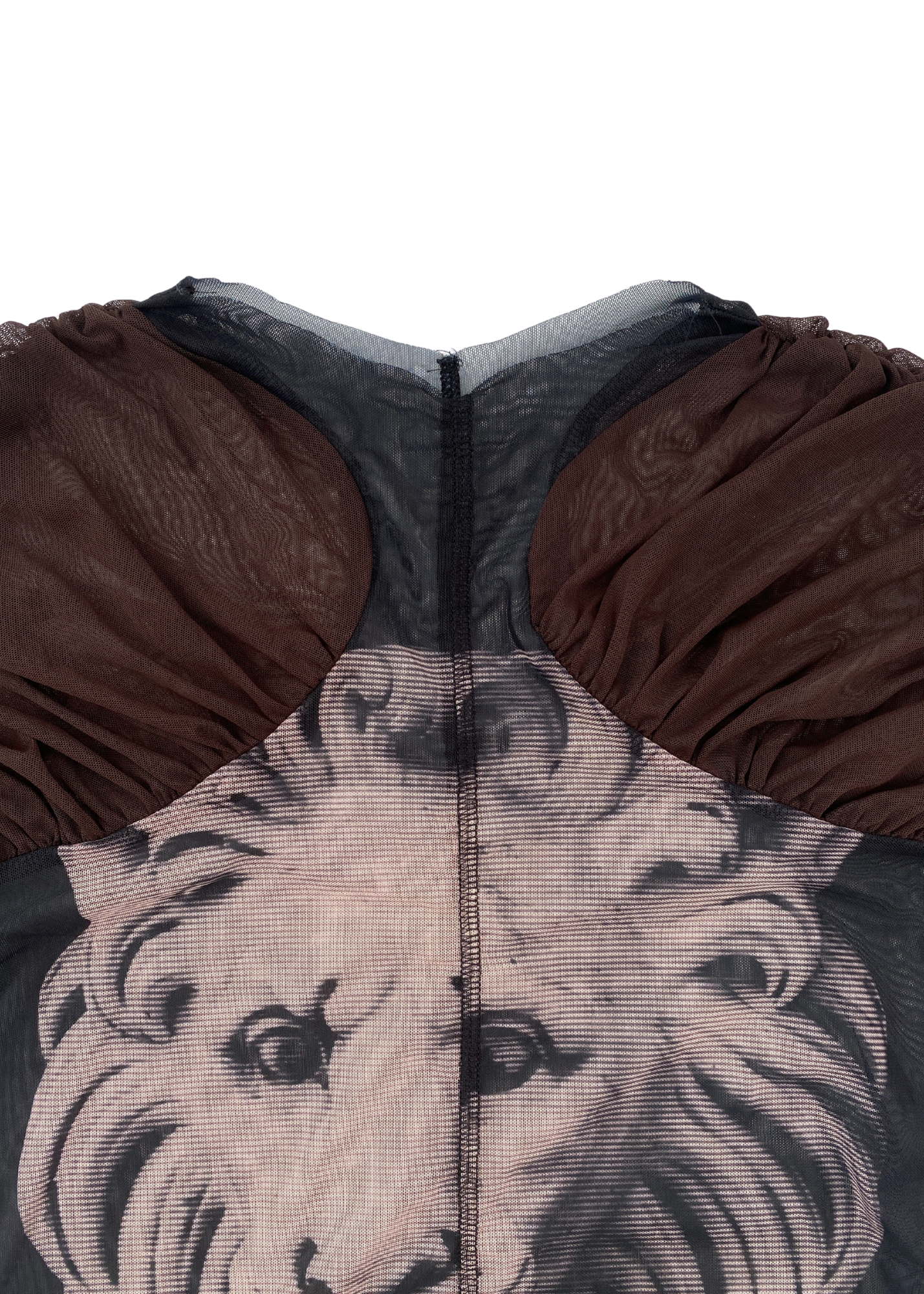 LALAMEEMEE Lion Statue Print Gathered Mesh Top