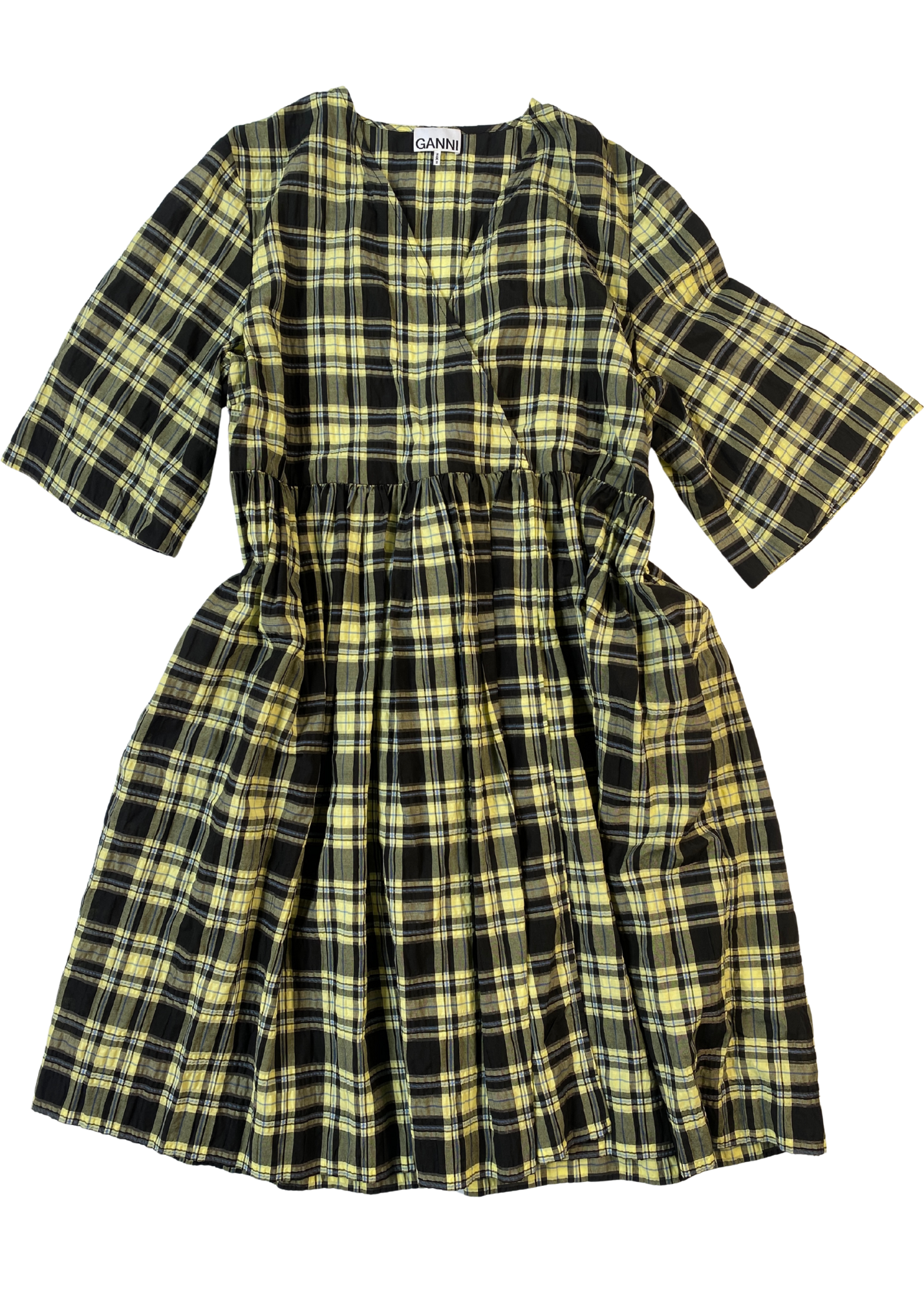 GANNI Seersucker Plaid Midi Dress