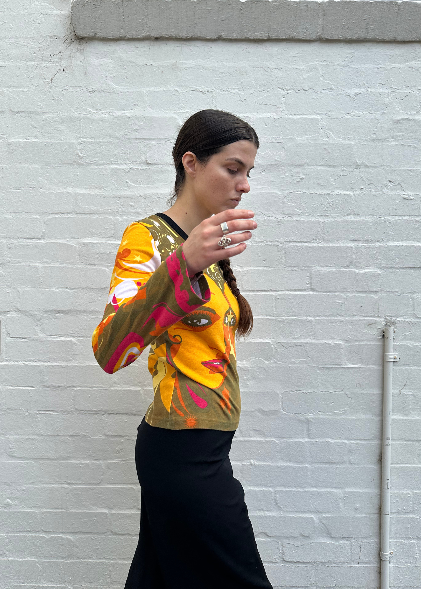 HAYES SPANISH KNITWEAR Face All Over Print Long Sleeve Top