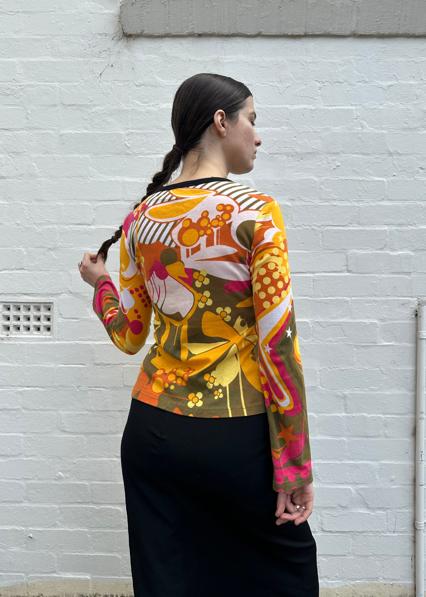 HAYES SPANISH KNITWEAR Face All Over Print Long Sleeve Top