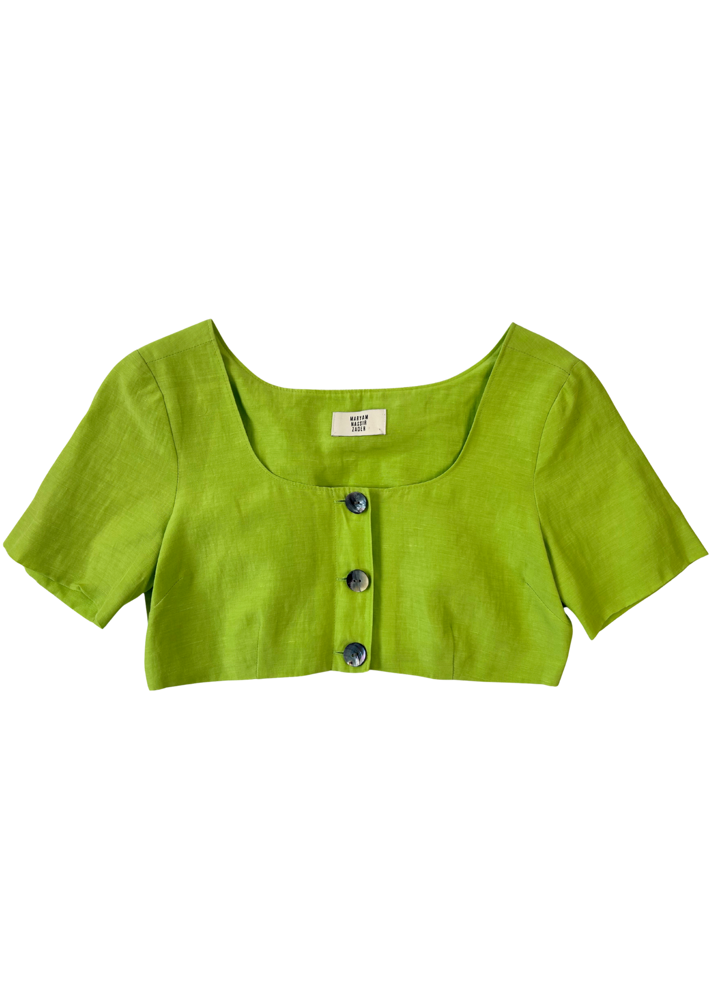 MARYAM NASSIR ZADEH Silk Blend Cropped Paua Button Top