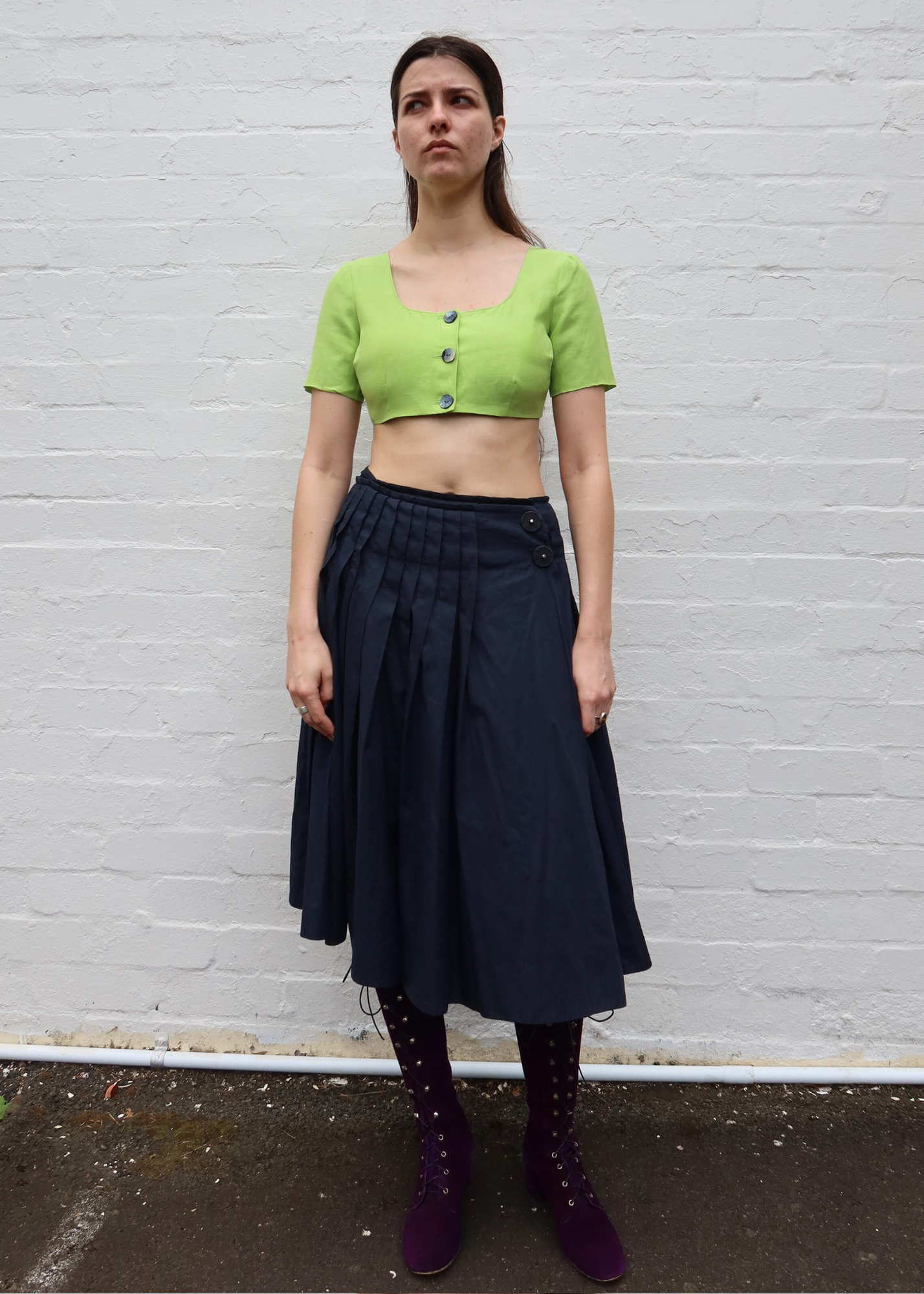 MARYAM NASSIR ZADEH Silk Blend Cropped Paua Button Top