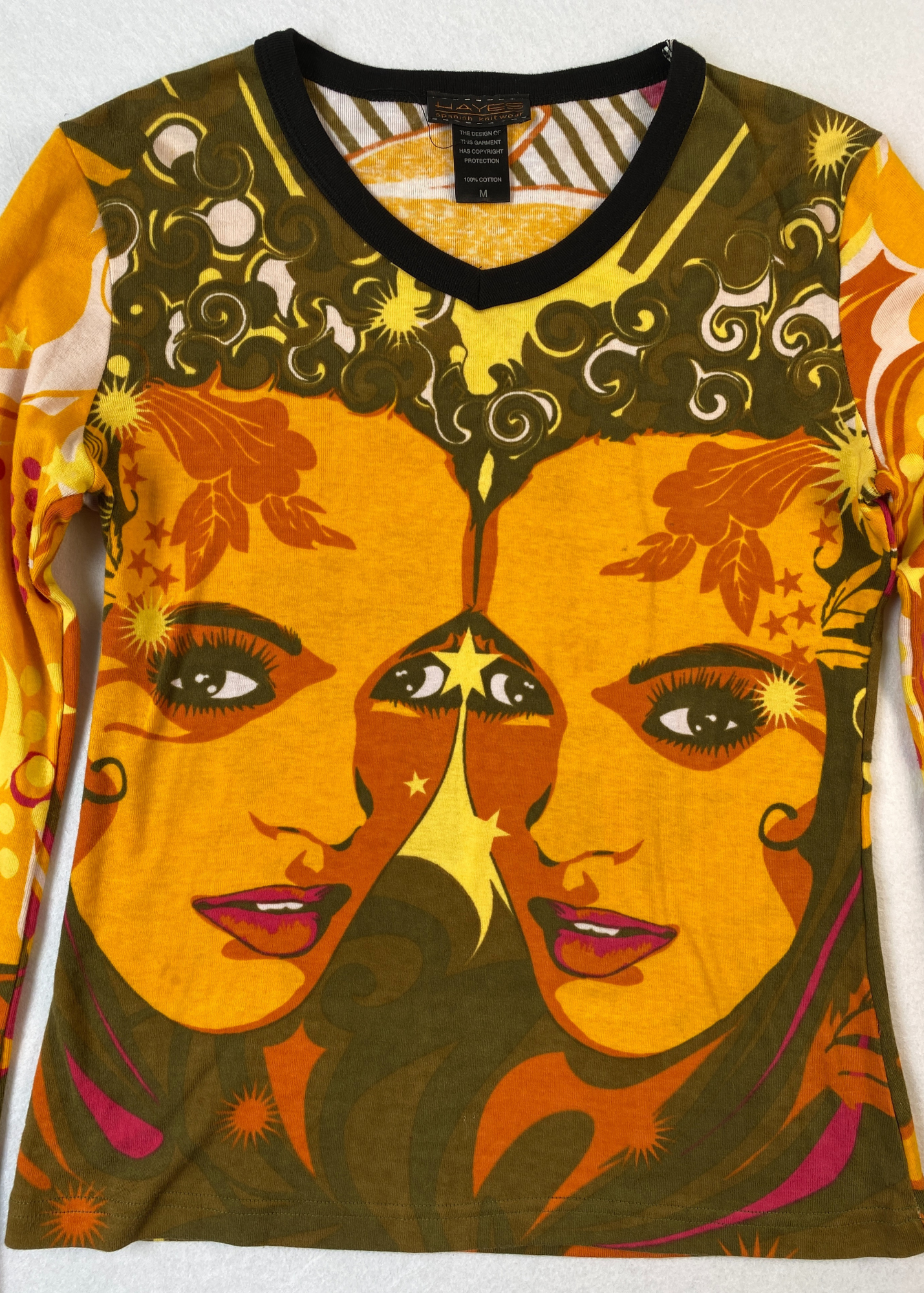 HAYES SPANISH KNITWEAR Face All Over Print Long Sleeve Top