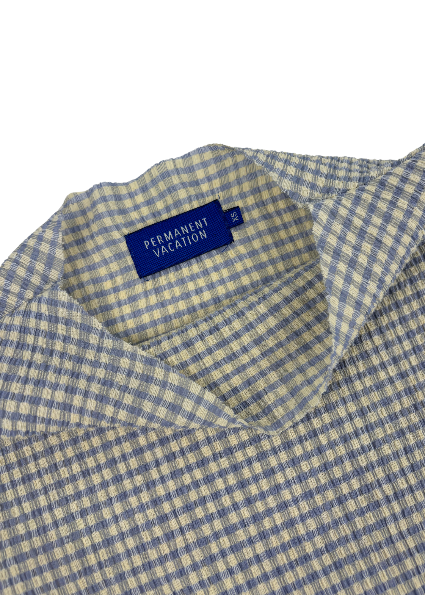 PERMANENT VACATION Gingham Seersucker Top