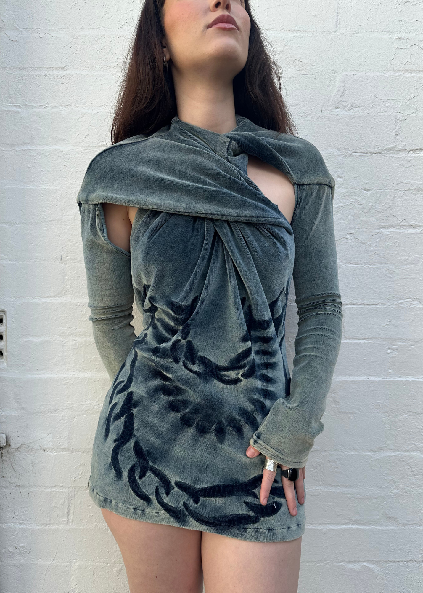 MASHA POPOVA 'Twisted Front Open Back Plush' Dress