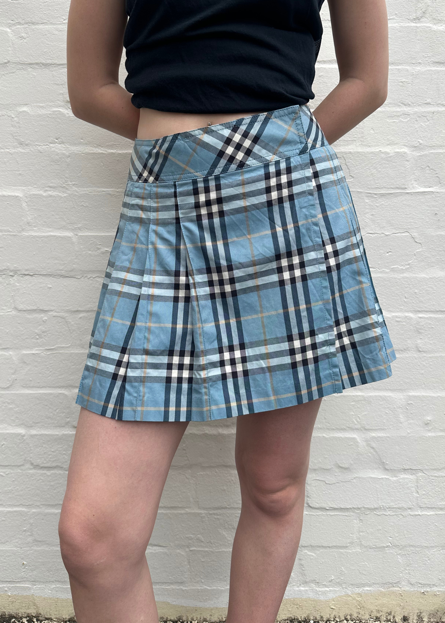 BURBERRY BLUE LABEL Nova Check Pleat Wrap Mini Skirt