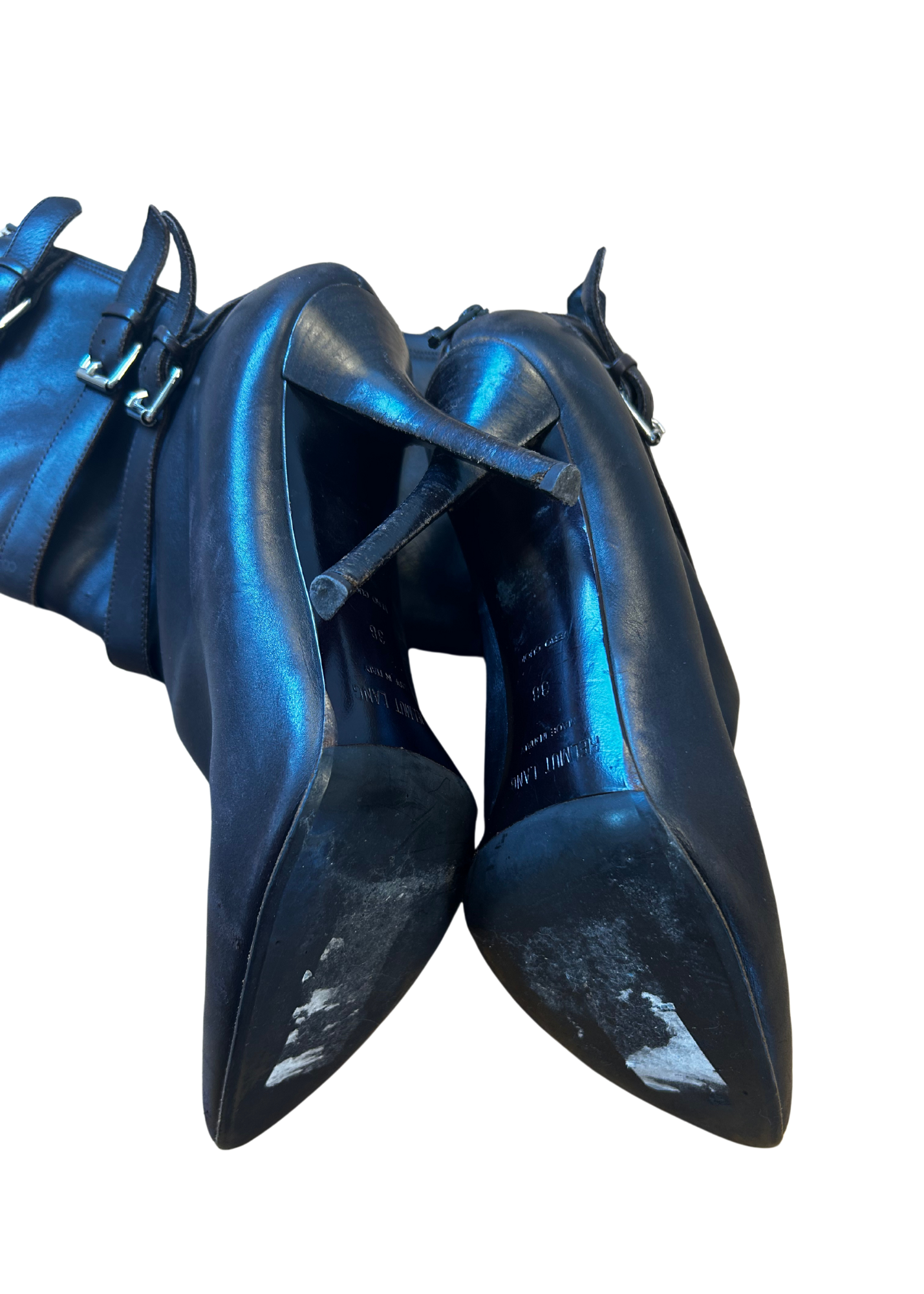 HELMUT LANG (AS IS) Brown Triple Buckle Stiletto Boots