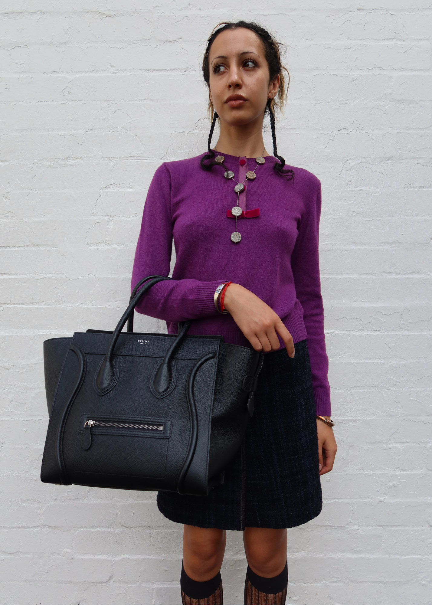 CELINE (AS IS) 2018 Black Grain Leather Mini Luggage Tote