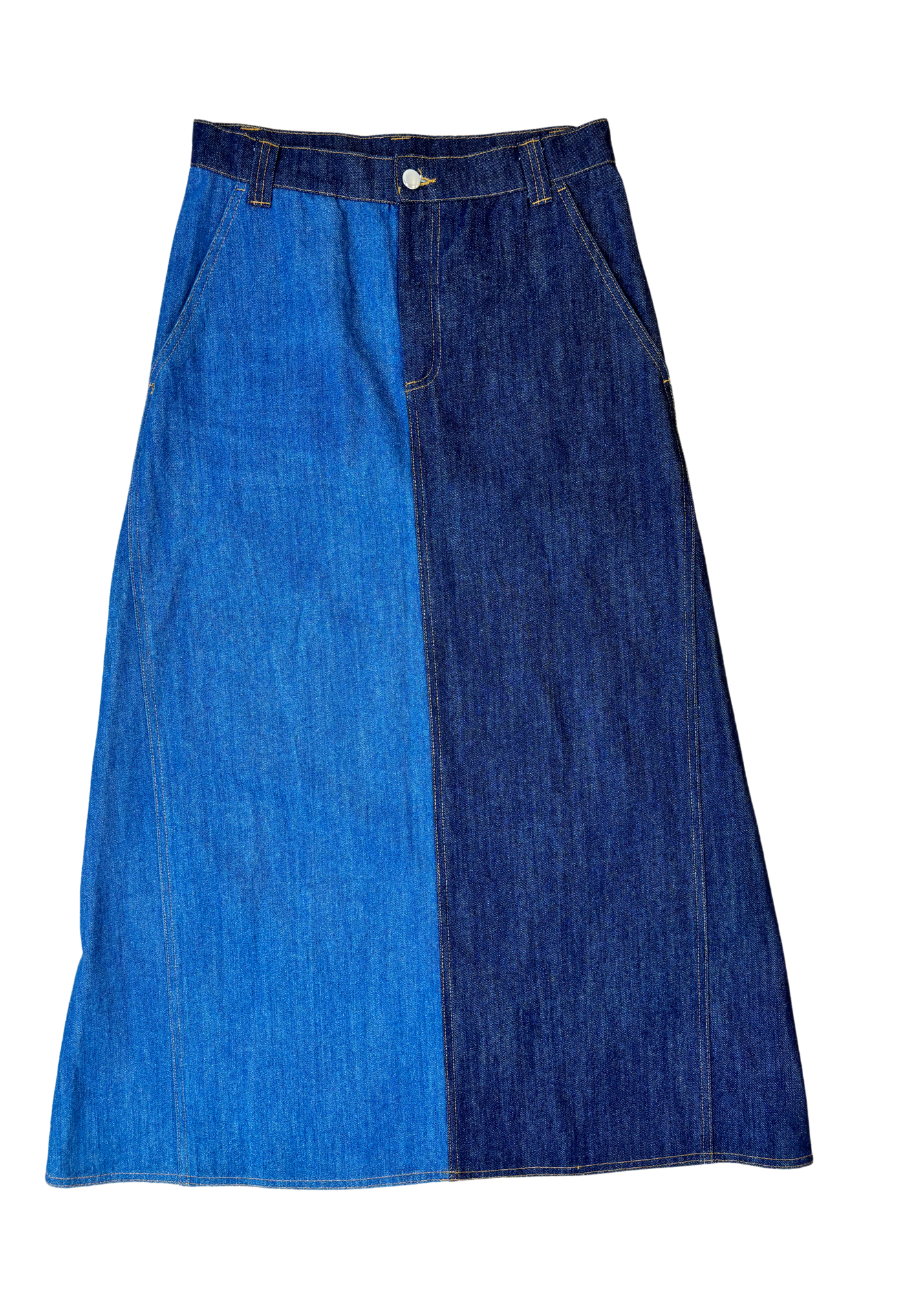 BLANCA Denim Tow Tone Maxi Skirt