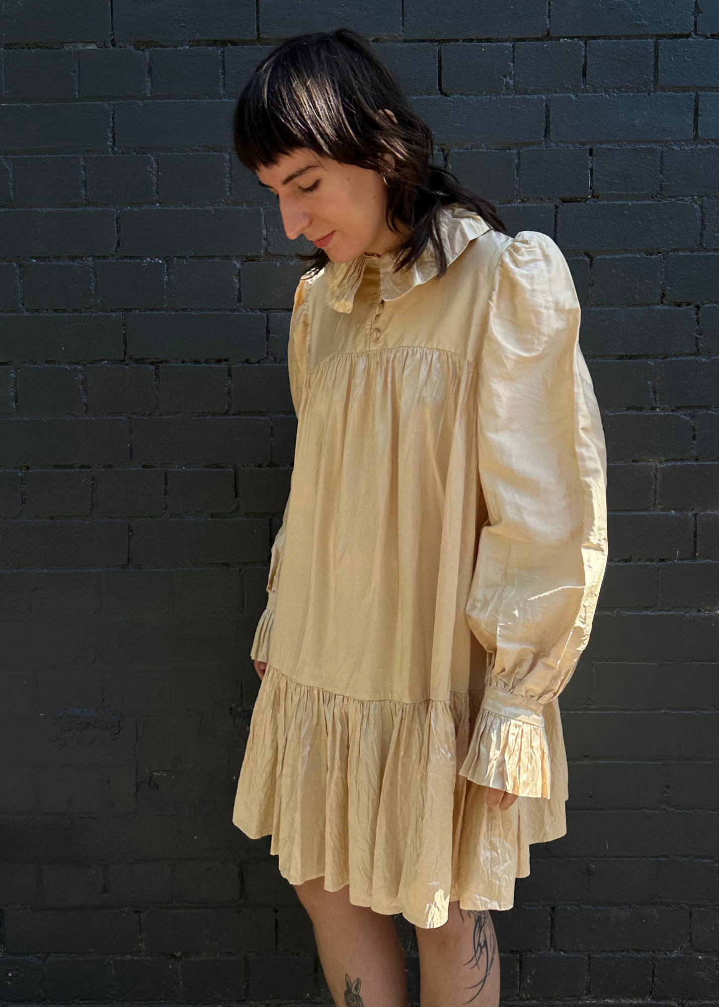 AVAVAV Silk Ruffle Tiered Mini Dress