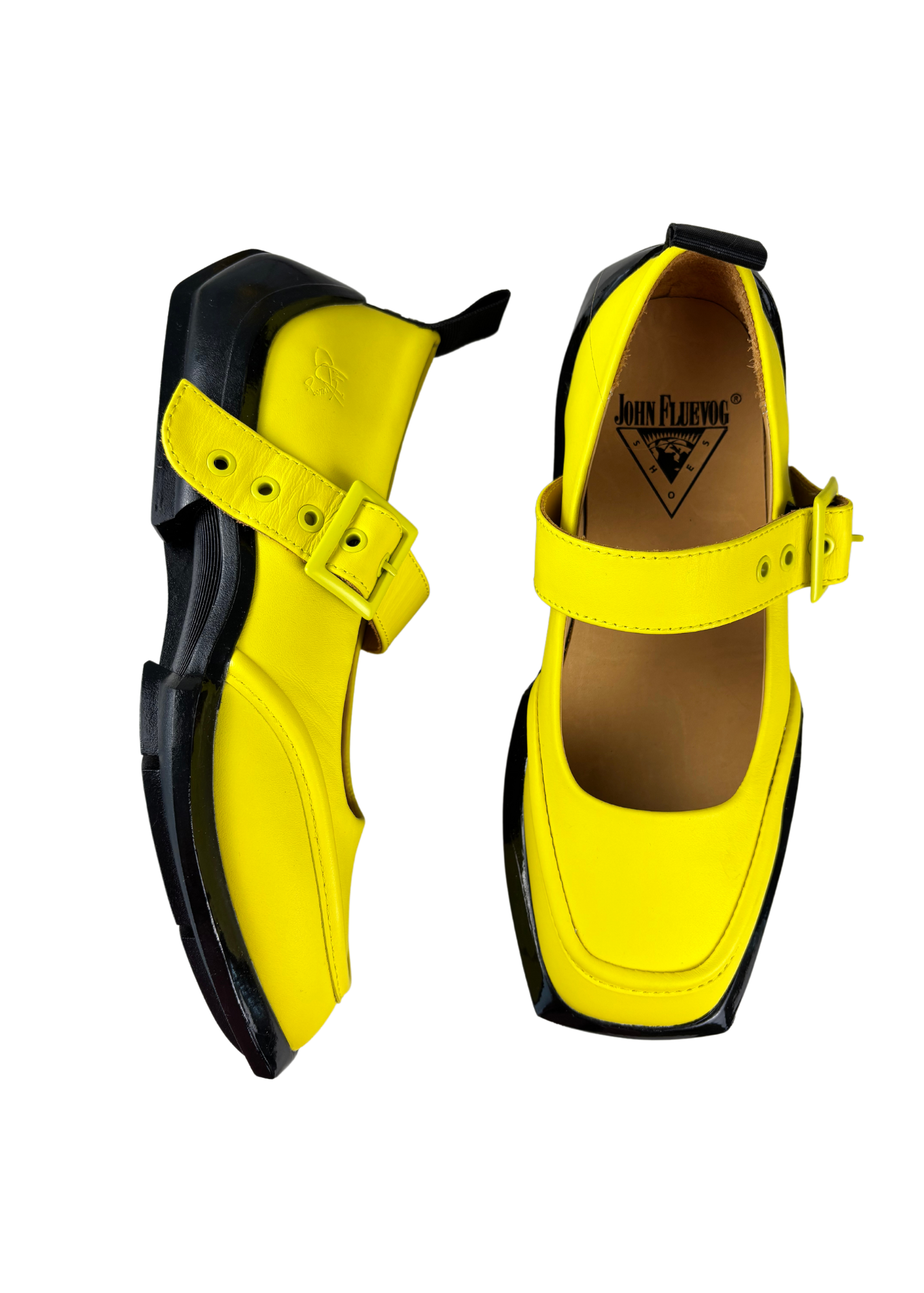Neon yellow John Fluevog Mary Janes Buckle Strap
