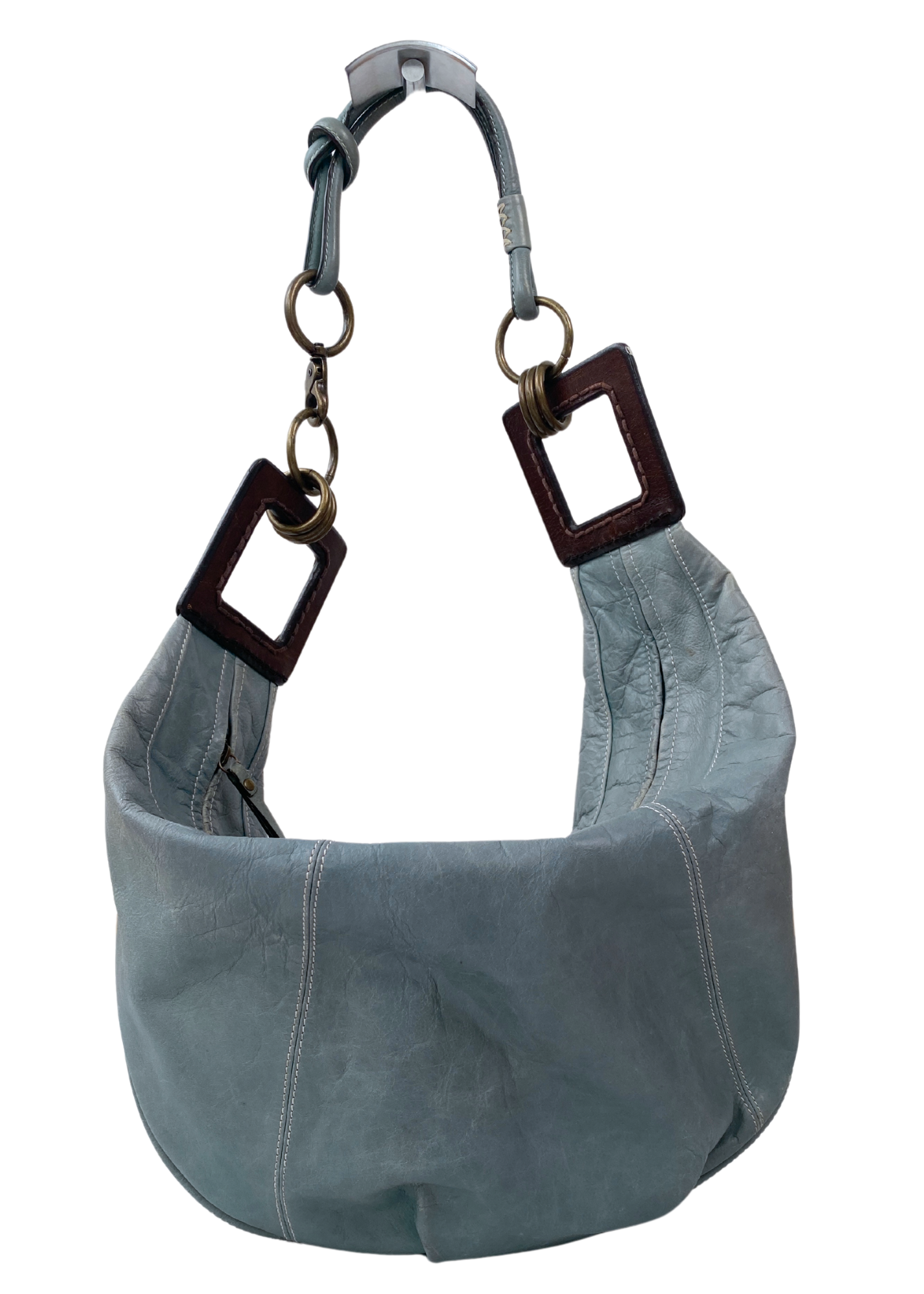 VINTAGE MIMCO (AS IS) Blue Leather Croissant Hobo Crossbody + Shoulder Bag