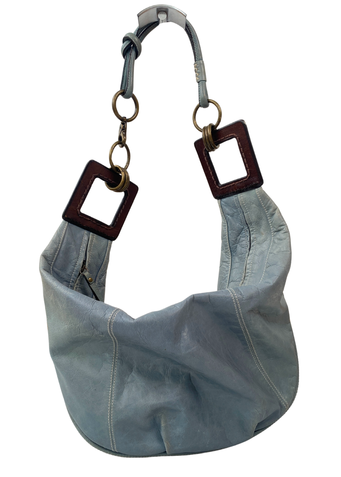 VINTAGE MIMCO (AS IS) Blue Leather Croissant Hobo Crossbody + Shoulder Bag