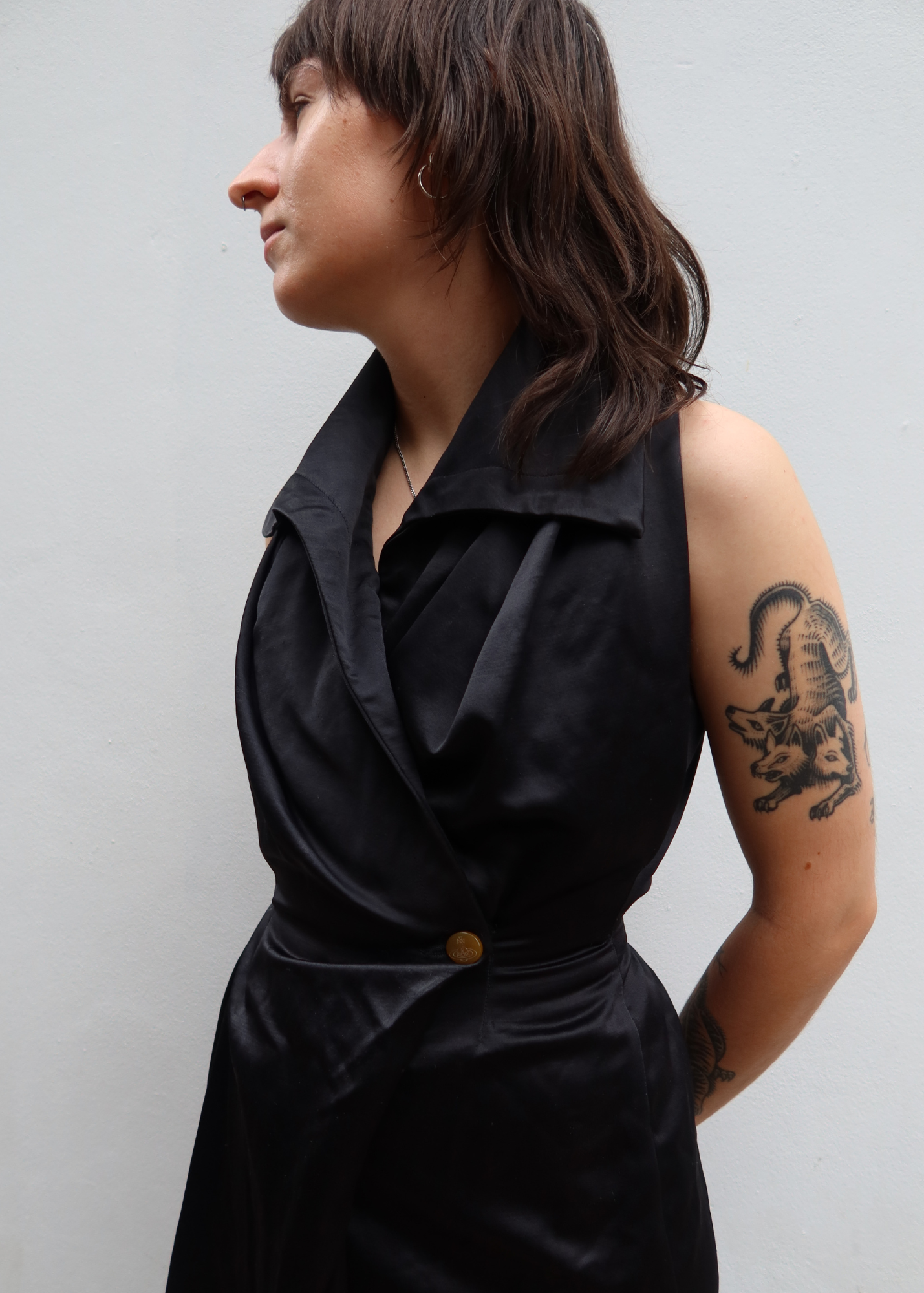 VIVIENNE WESTWOOD RED LABEL (AS IS) Satin Wrap Open Collar Dress/Jacket