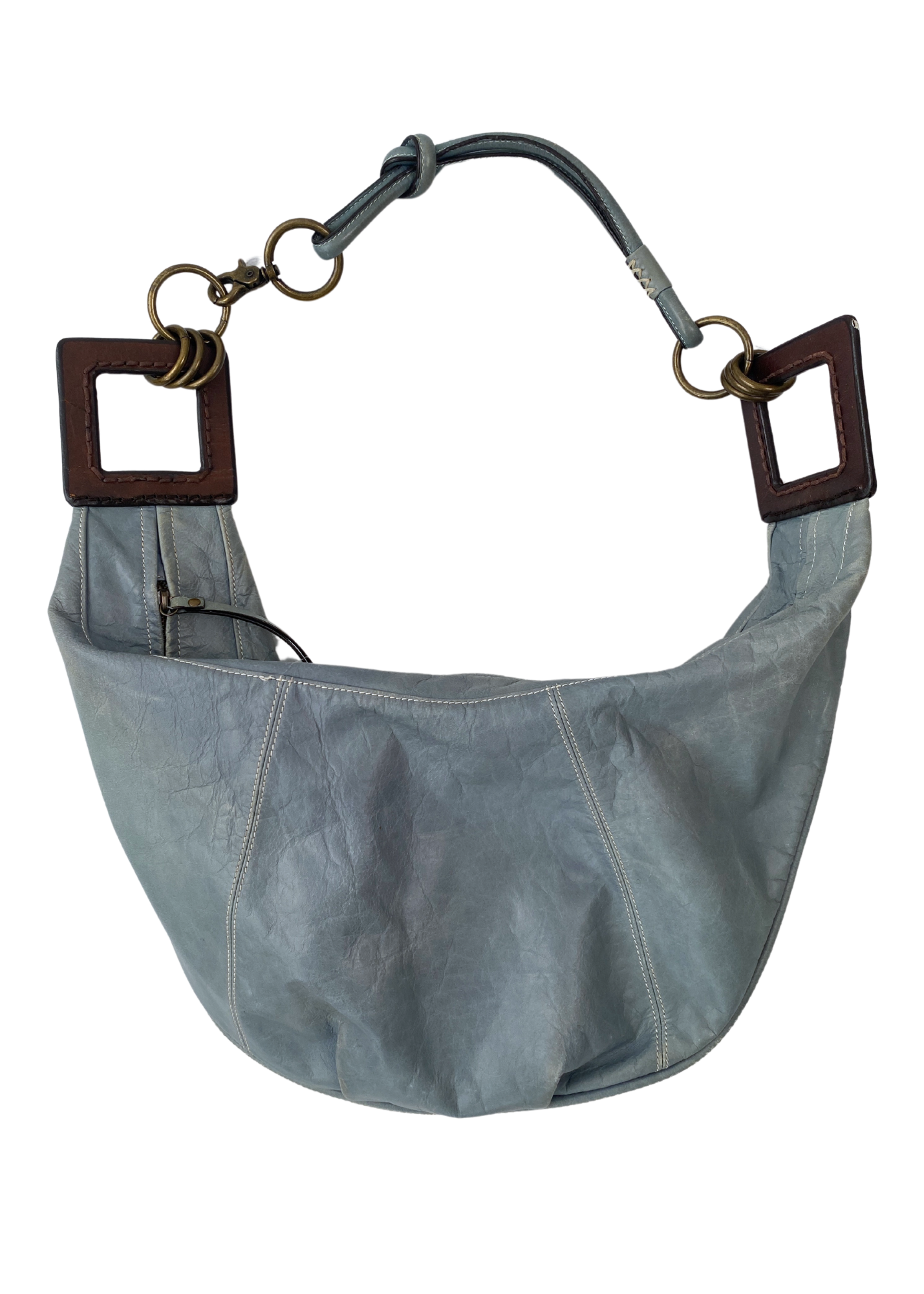 VINTAGE MIMCO (AS IS) Blue Leather Croissant Hobo Crossbody + Shoulder Bag