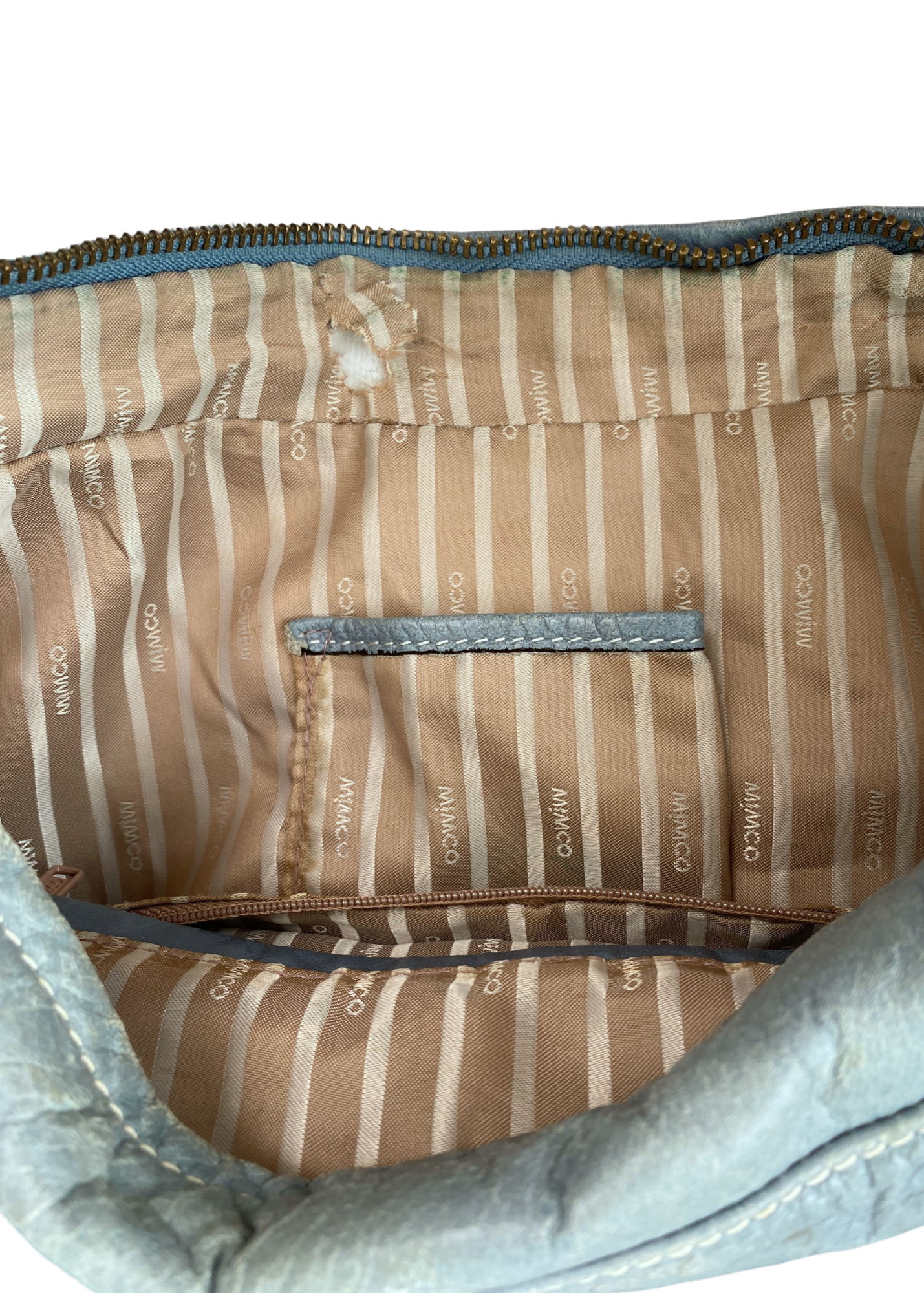 VINTAGE MIMCO (AS IS) Blue Leather Croissant Hobo Crossbody + Shoulder Bag