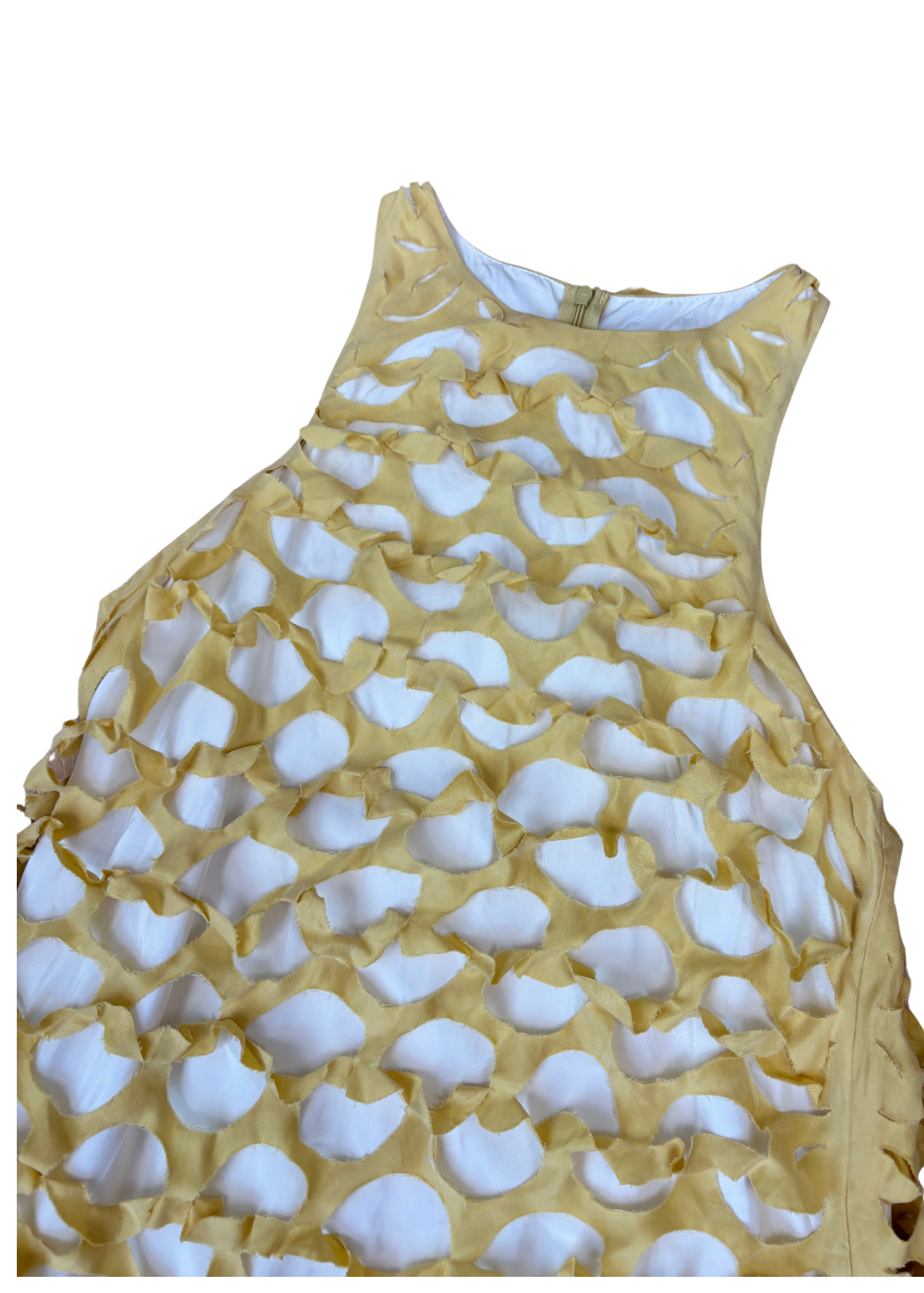 Alpha60 Yellow/White Fishnet Cut Out Overlay Midi Dress