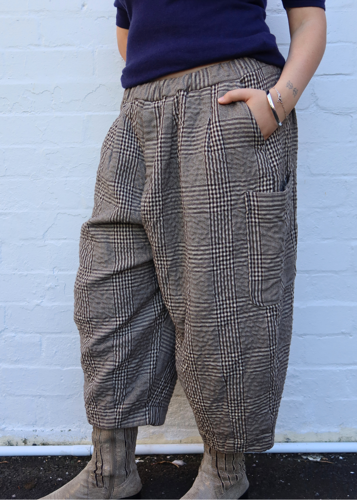 ITADAKI 'Lucky Pierrot' Brown Plaid Balloon Leg Pants