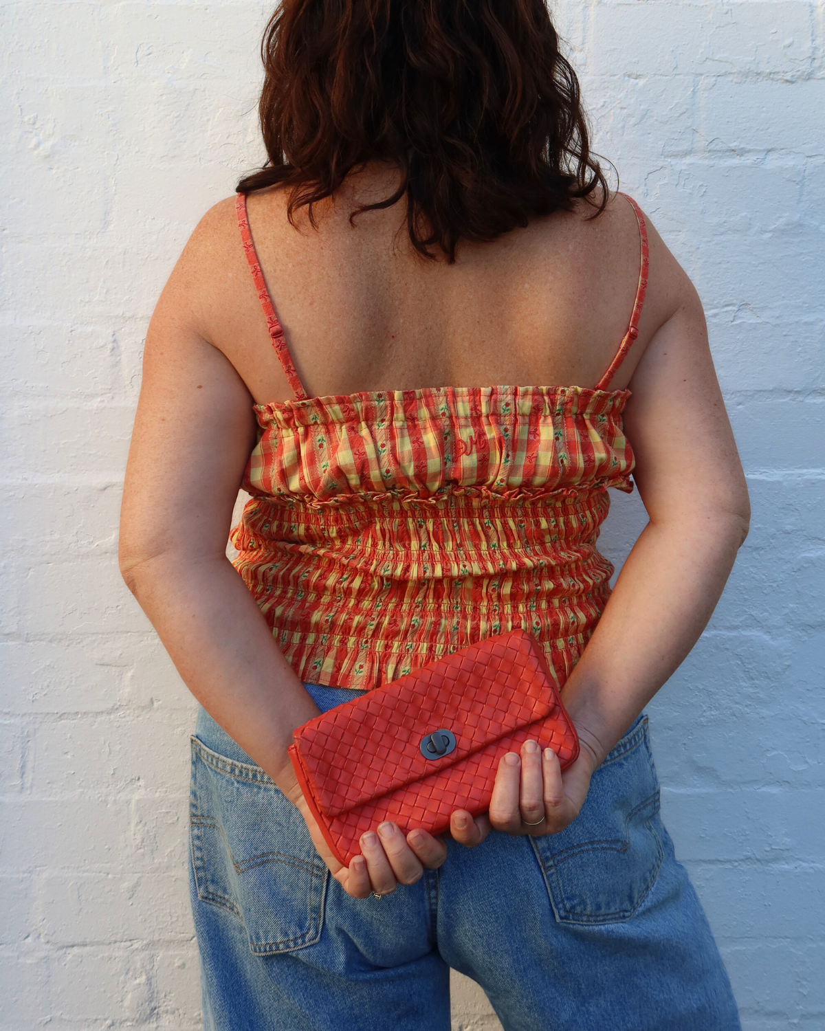 BOTTEGA VENETA (AS IS) Coral Intrecciato Turn Lock Purse