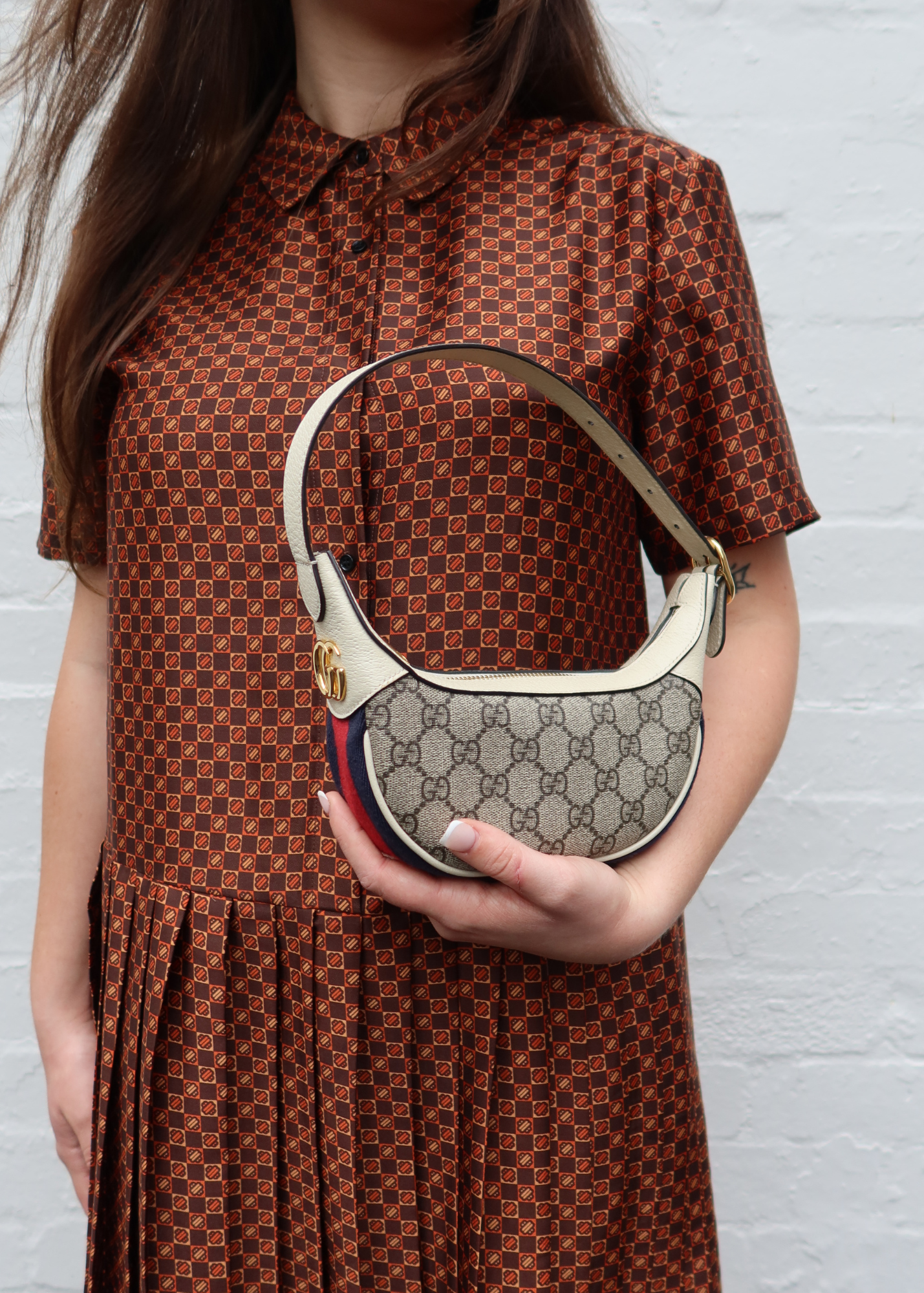 GUCCI Ophidia GG Supreme Leather Crescent Moon Bag