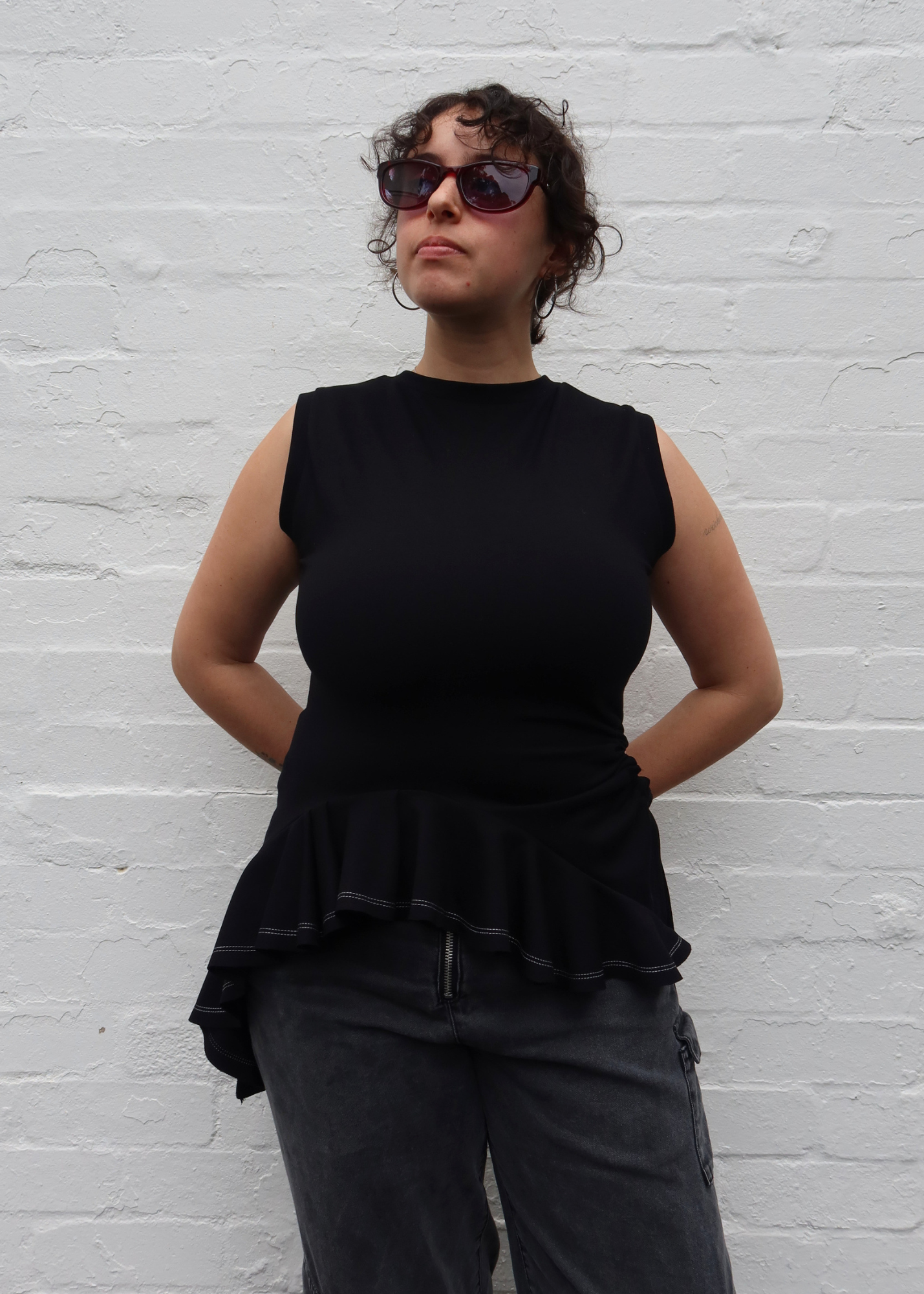 GOTHAM STUDIO 'Dive' Drawstring Ruched Asymmetrical Ruffle Top