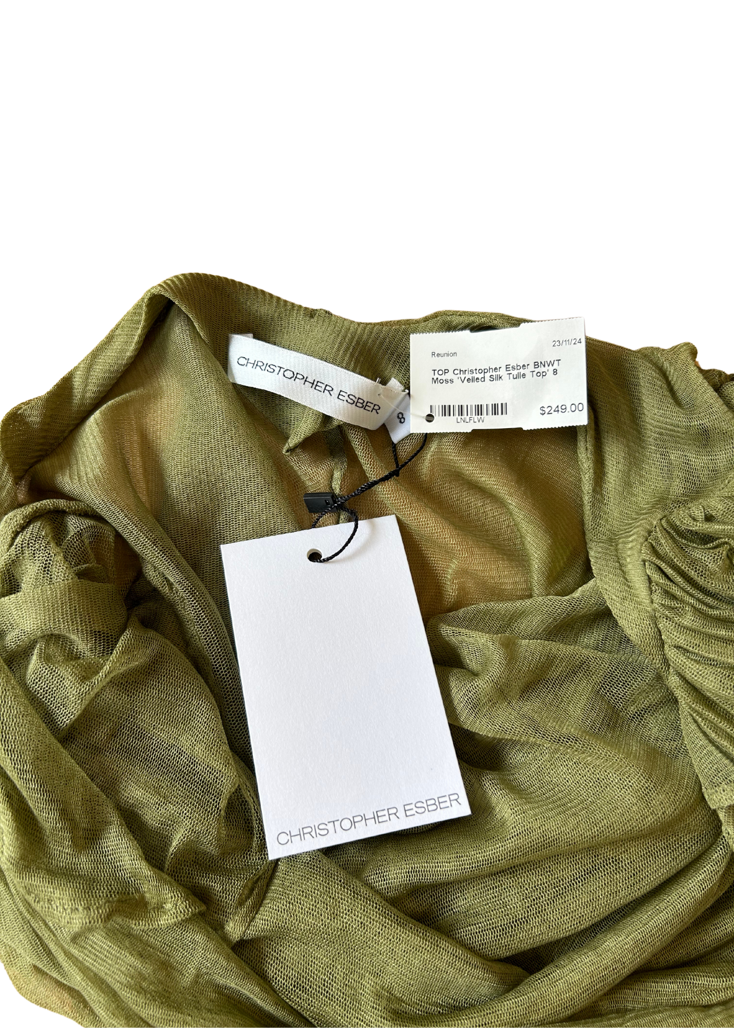 CHRISTOPHER ESBER (BNWT) 'Veiled Silk Tulle' Gathered Top