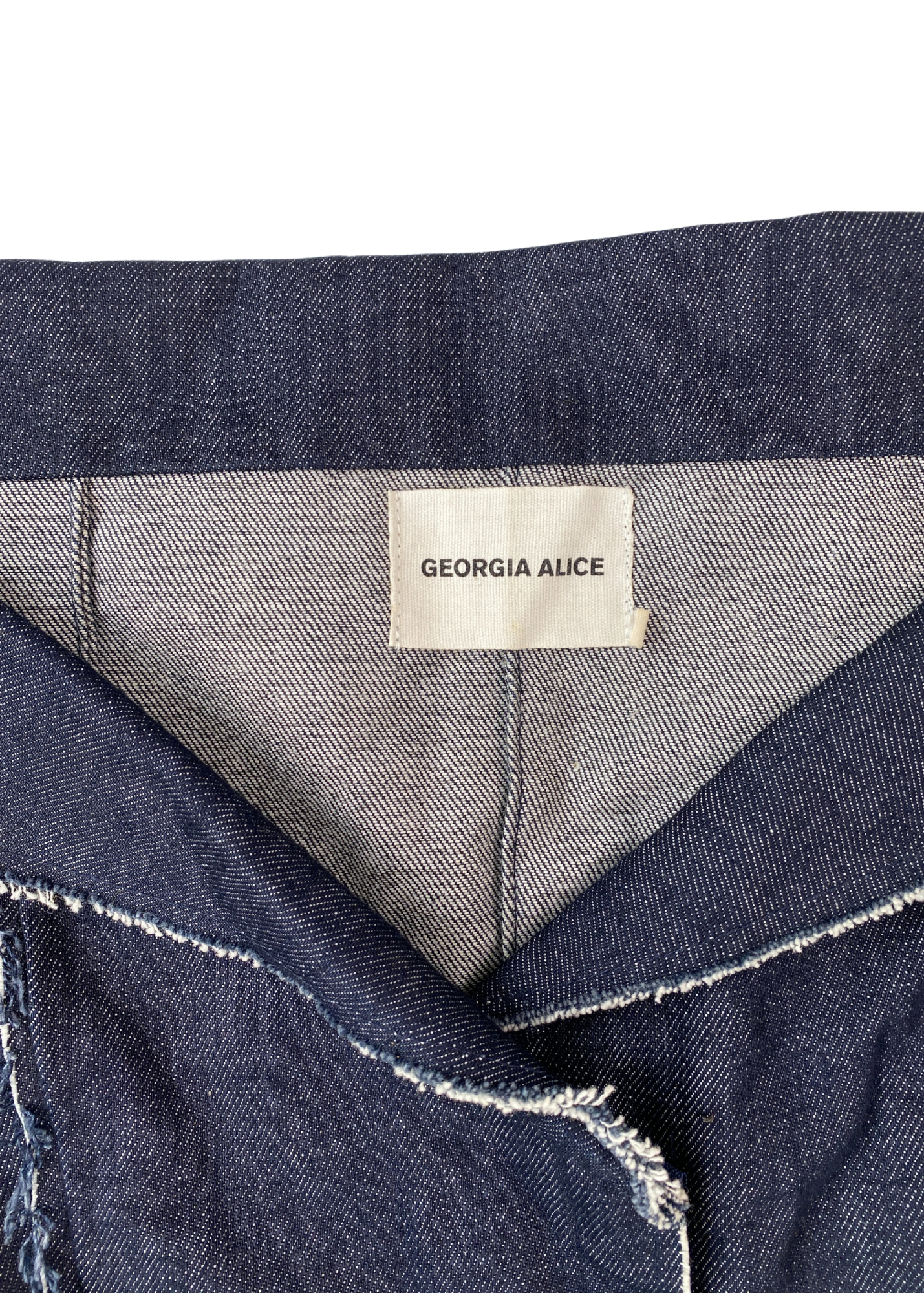 GEORGIA ALICE Off Shoulder Denim Jacket Raw Hems