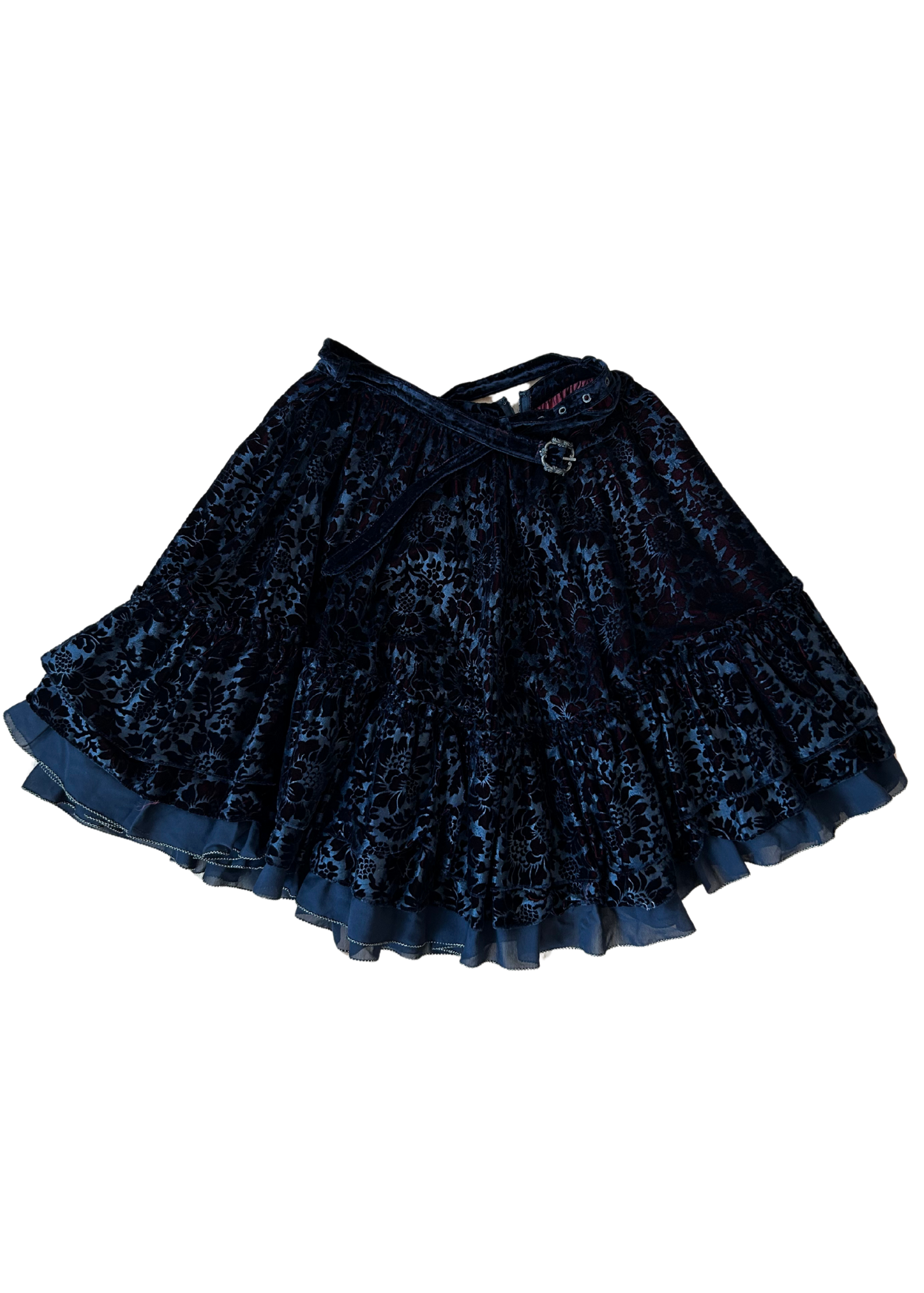 JUST CAVALLI Velvet Floral Tiered Midi Skirt