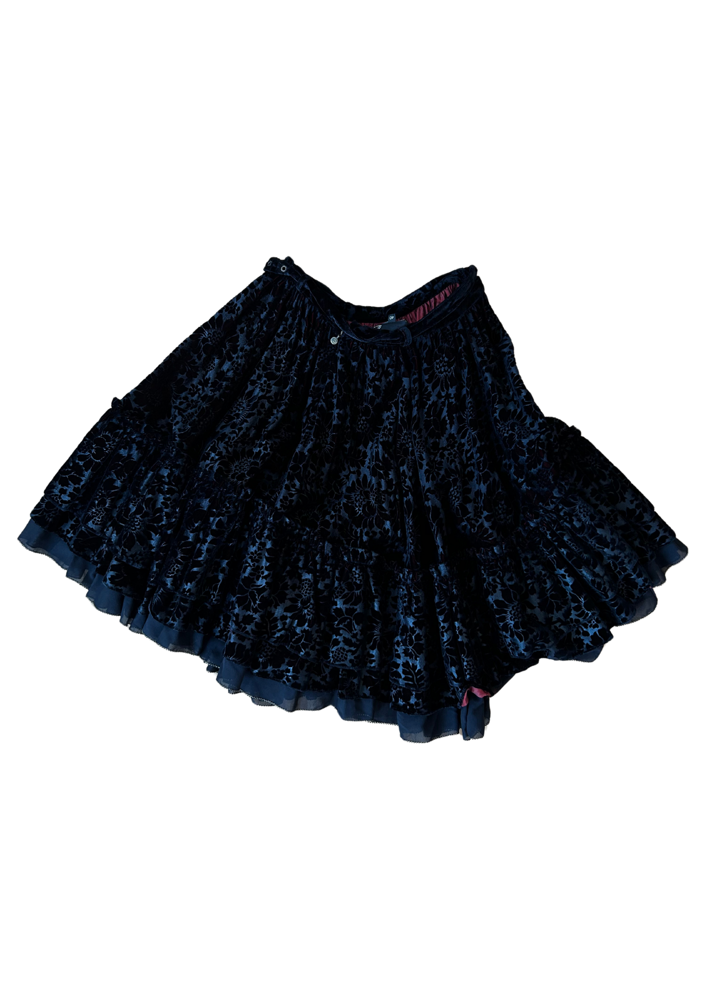 JUST CAVALLI Velvet Floral Tiered Midi Skirt