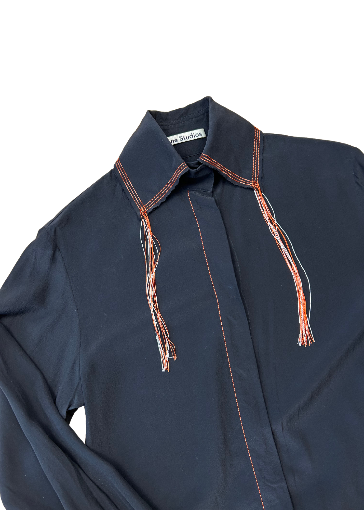 ACNE STUDIOS Silk Contrast Stitch Tassel Button Down Shirt