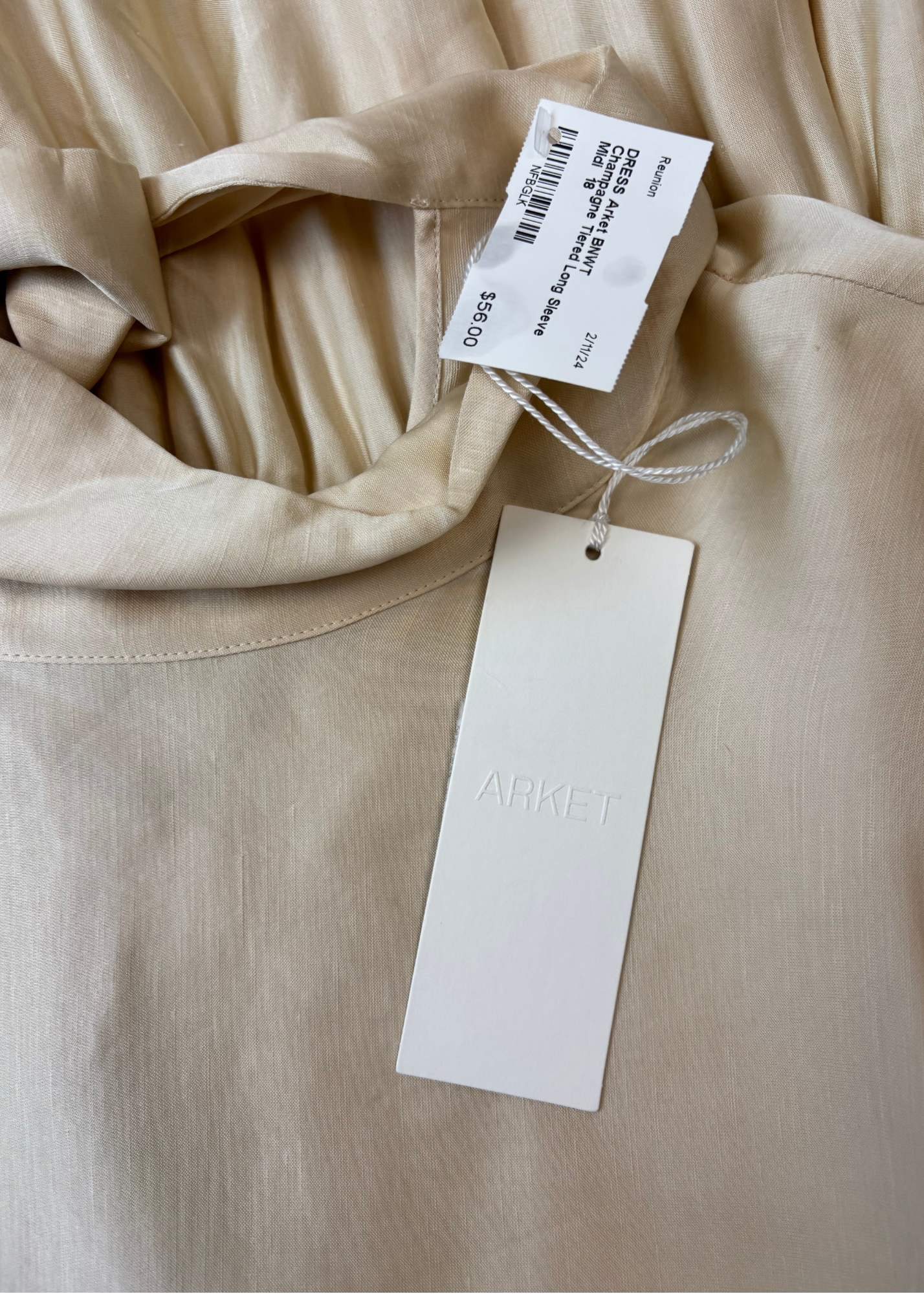 ARKET (BNWT) Champagne Tiered Long Sleeve Midi Dress