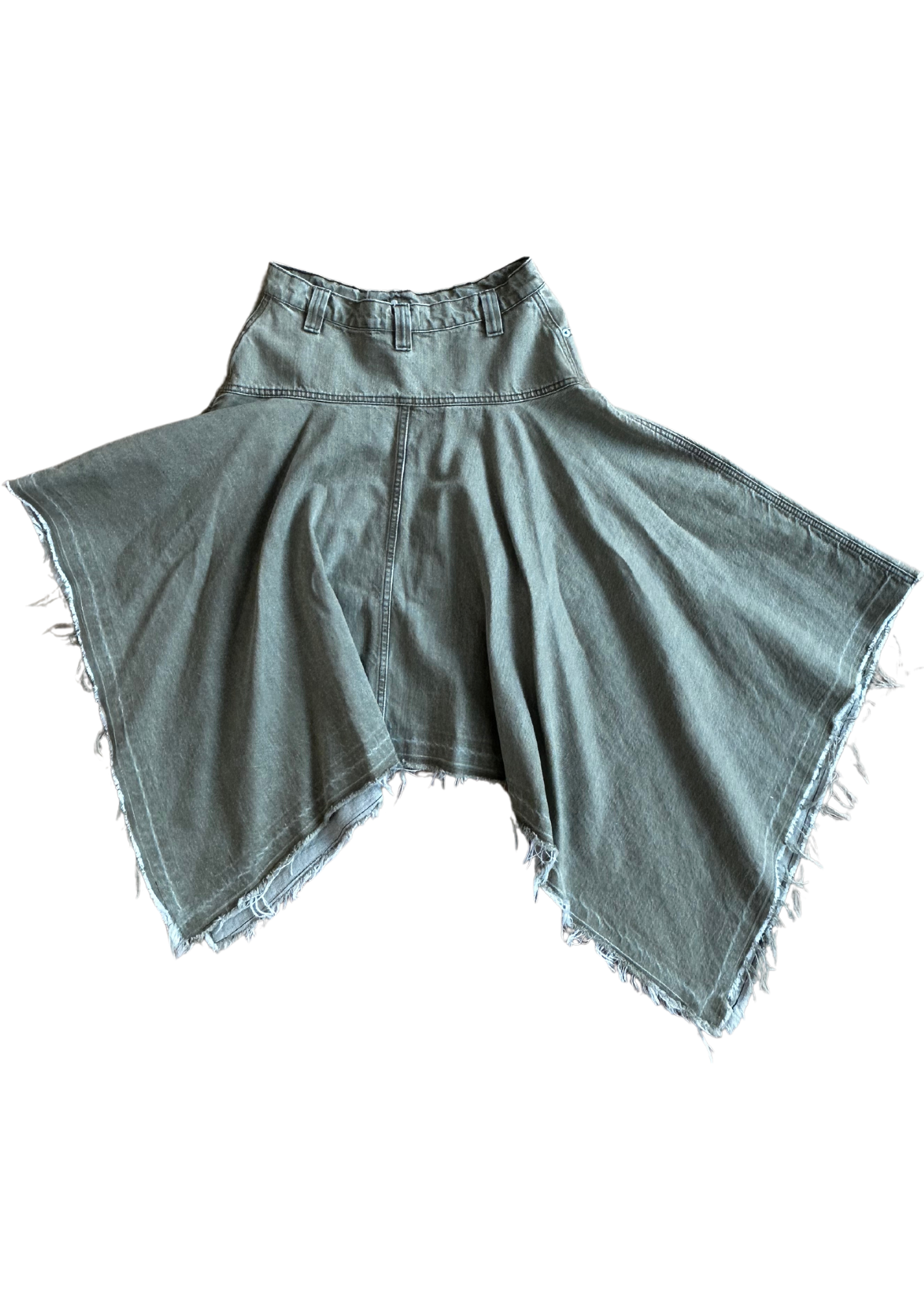 PERMANENT VACATION Olive Green Denim Handkerchief Midi Skirt