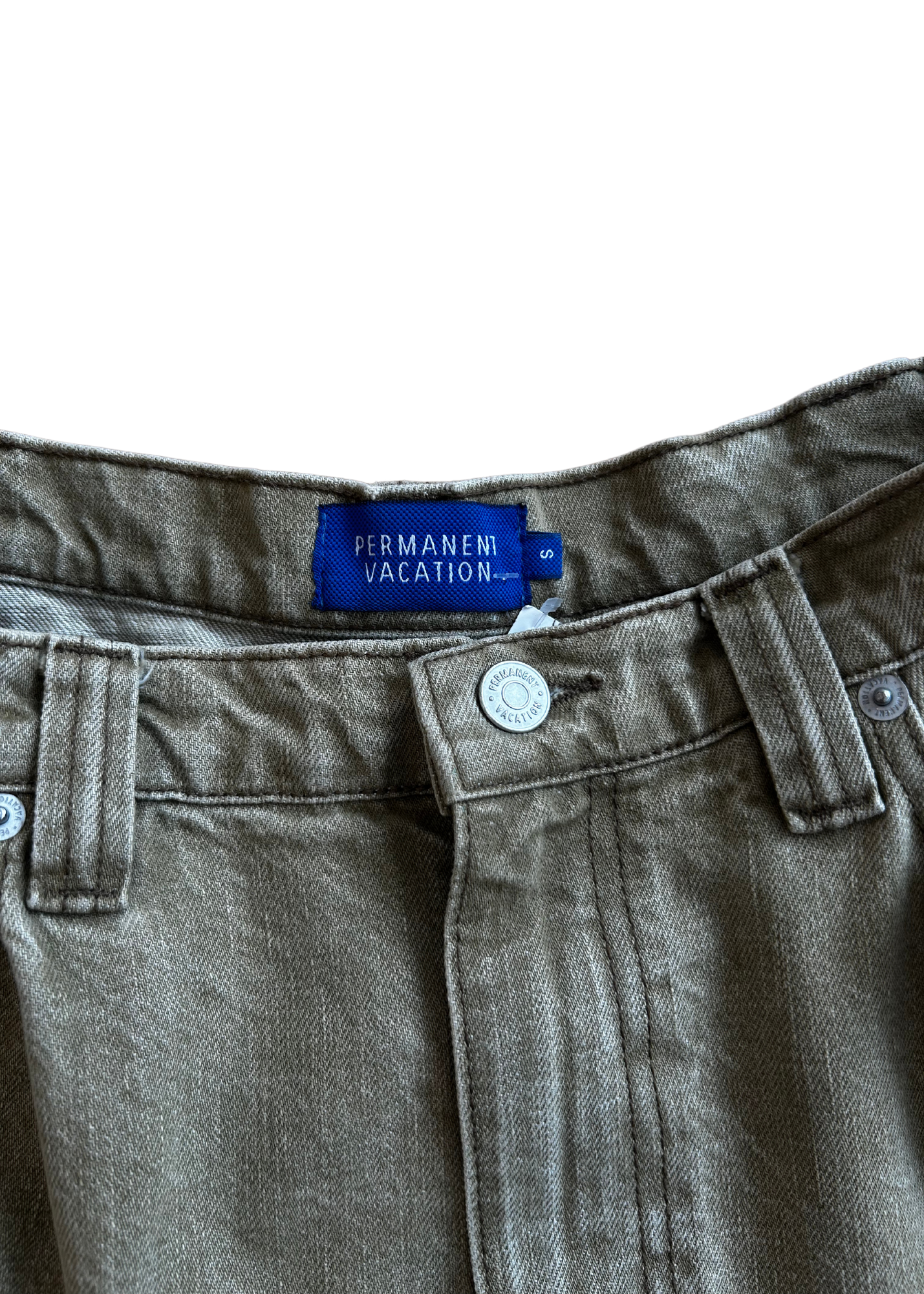 PERMANENT VACATION Olive Green Denim Handkerchief Midi Skirt