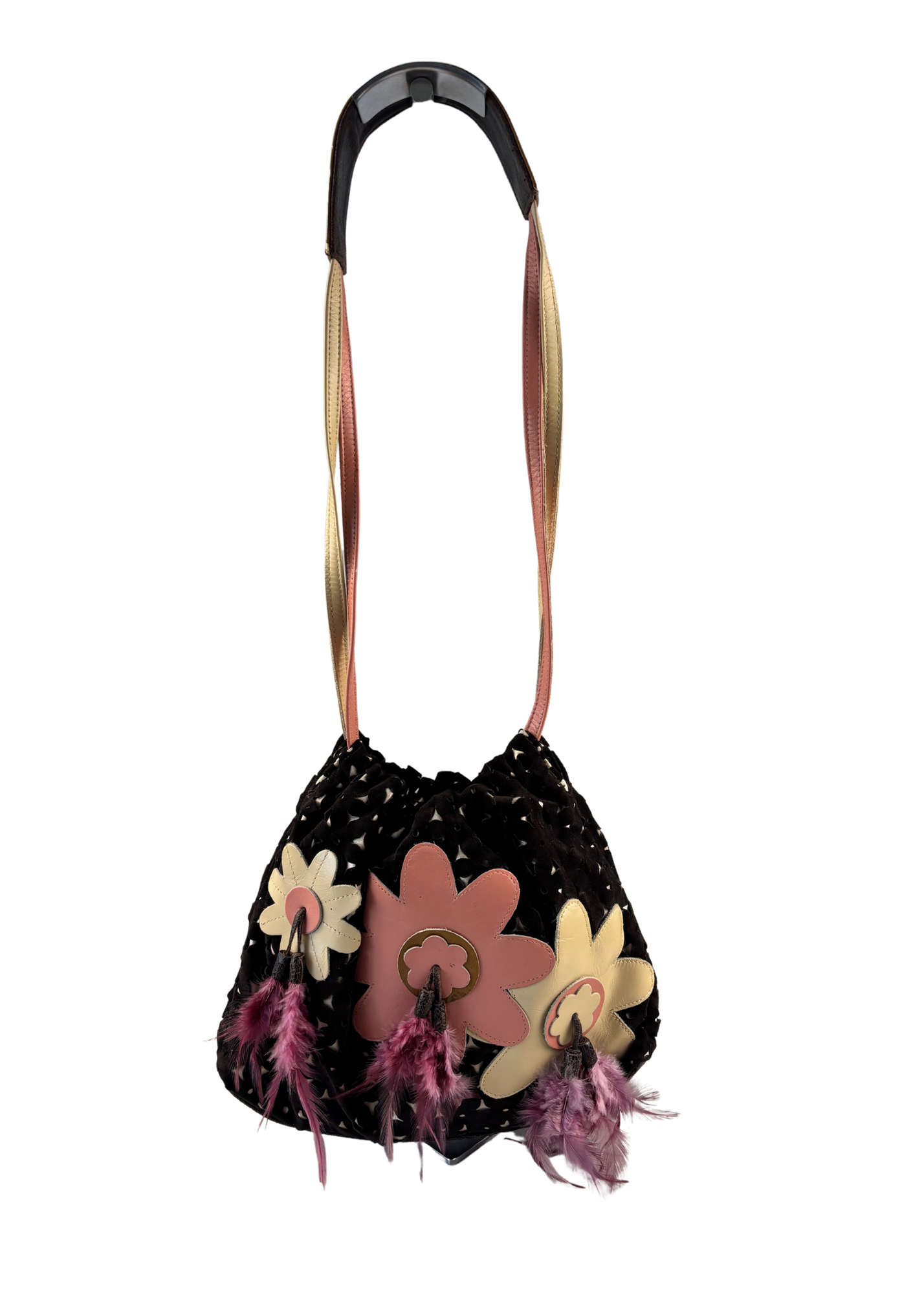 SPENCER & RUTHERFORD (AS IS) Brown Perforated Suede With Feathers