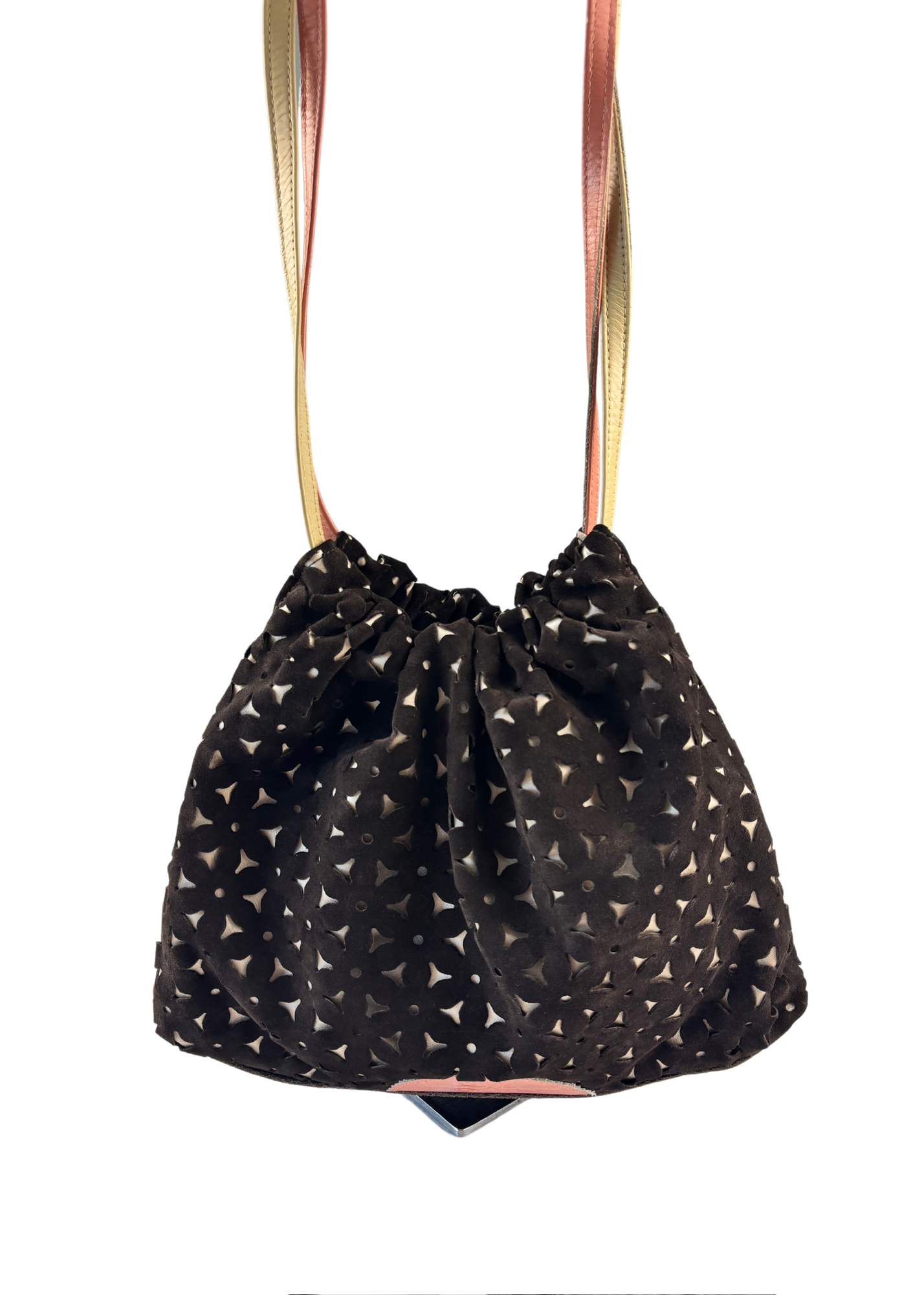 SPENCER & RUTHERFORD (AS IS) Brown Perforated Suede With Feathers