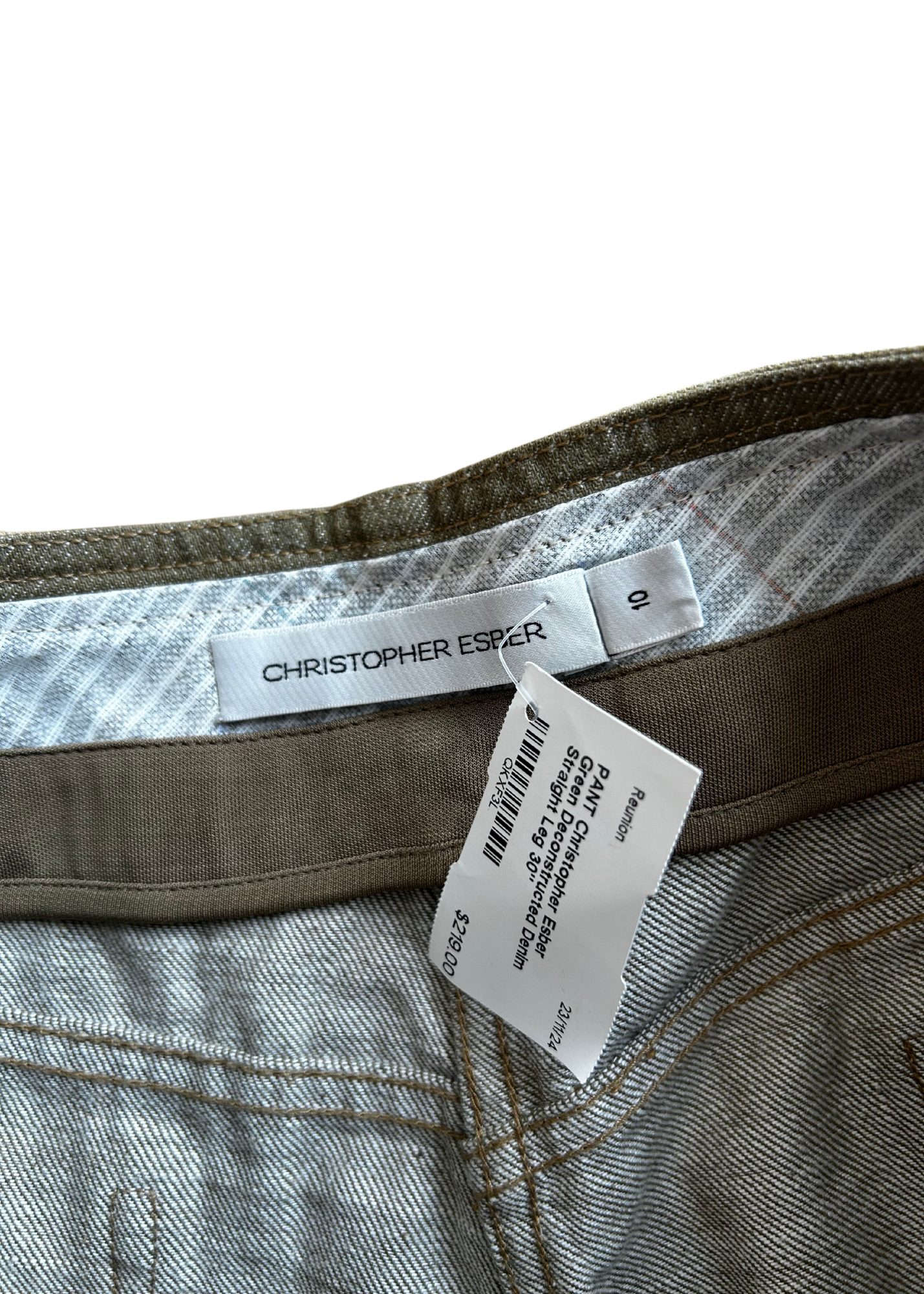 CHRISTOPHER ESBER Green Deconstructed Denim Straight Leg Jeans