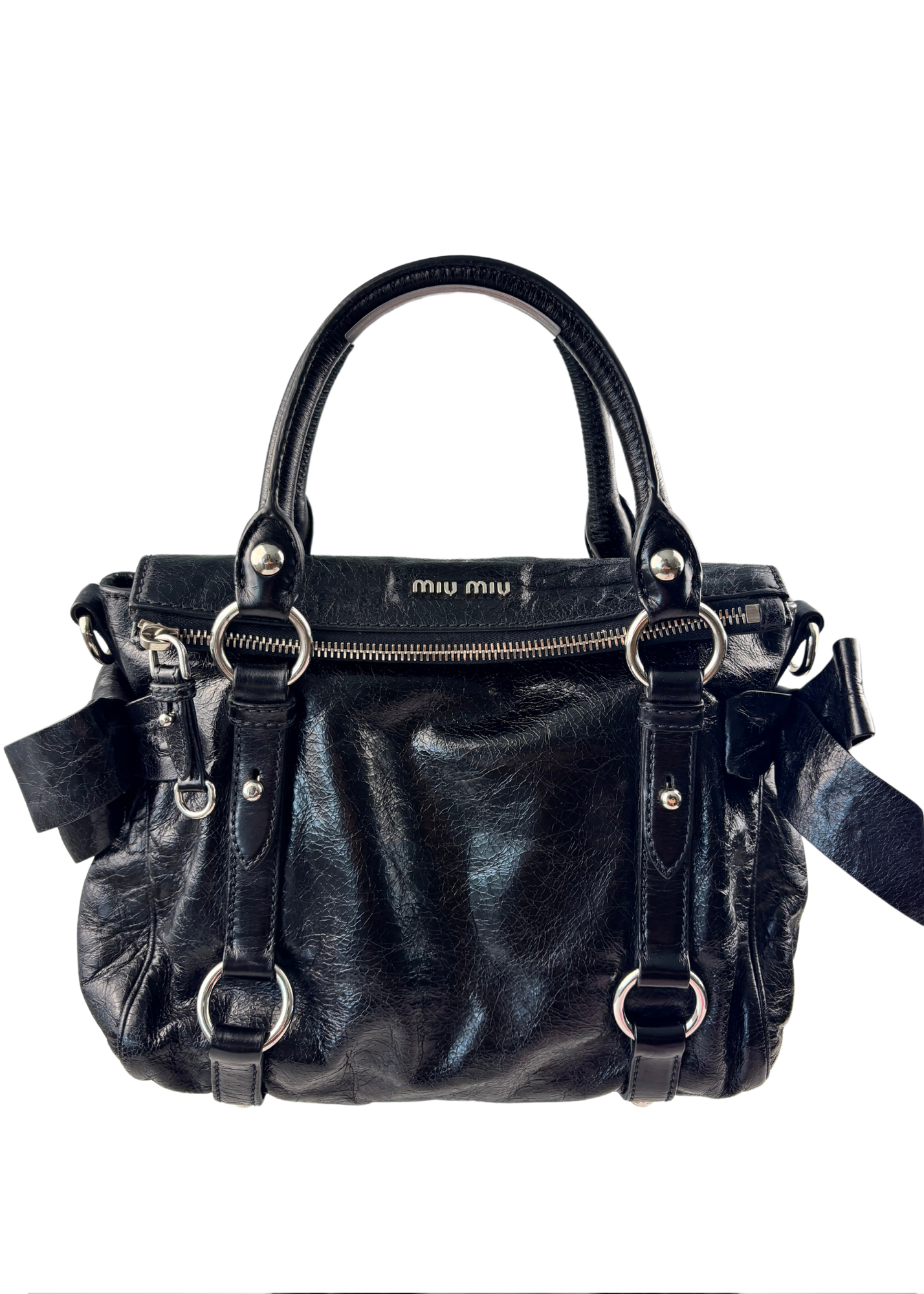バッグ miu miu mini vitello lux hand bag black Miu Miu Vitello MIni Handbag – Her Vintage