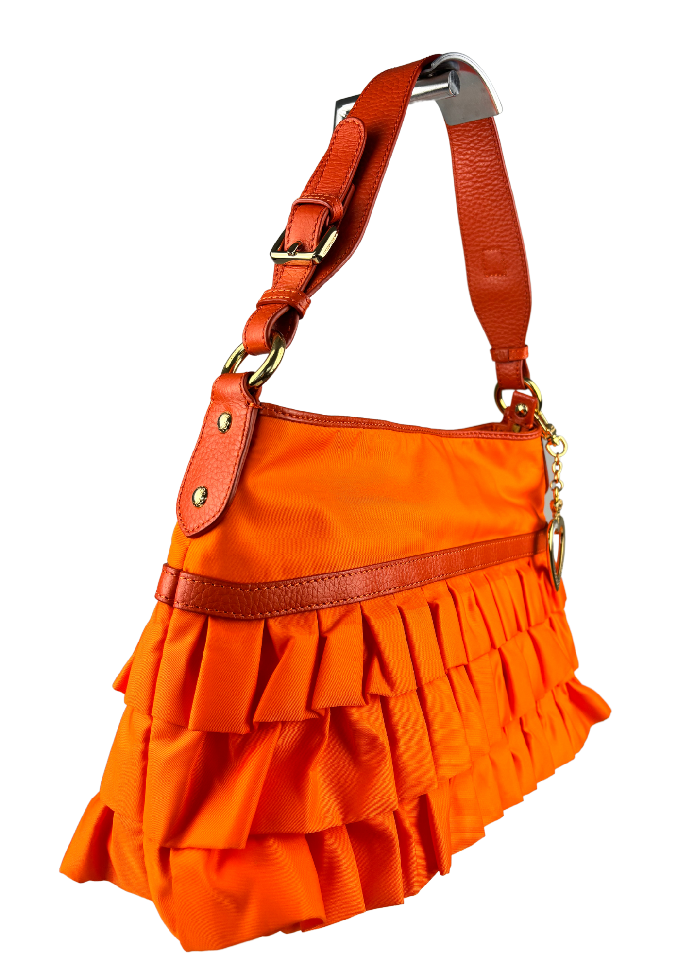 TOSCANA Orange Nylon Ruffle Bag