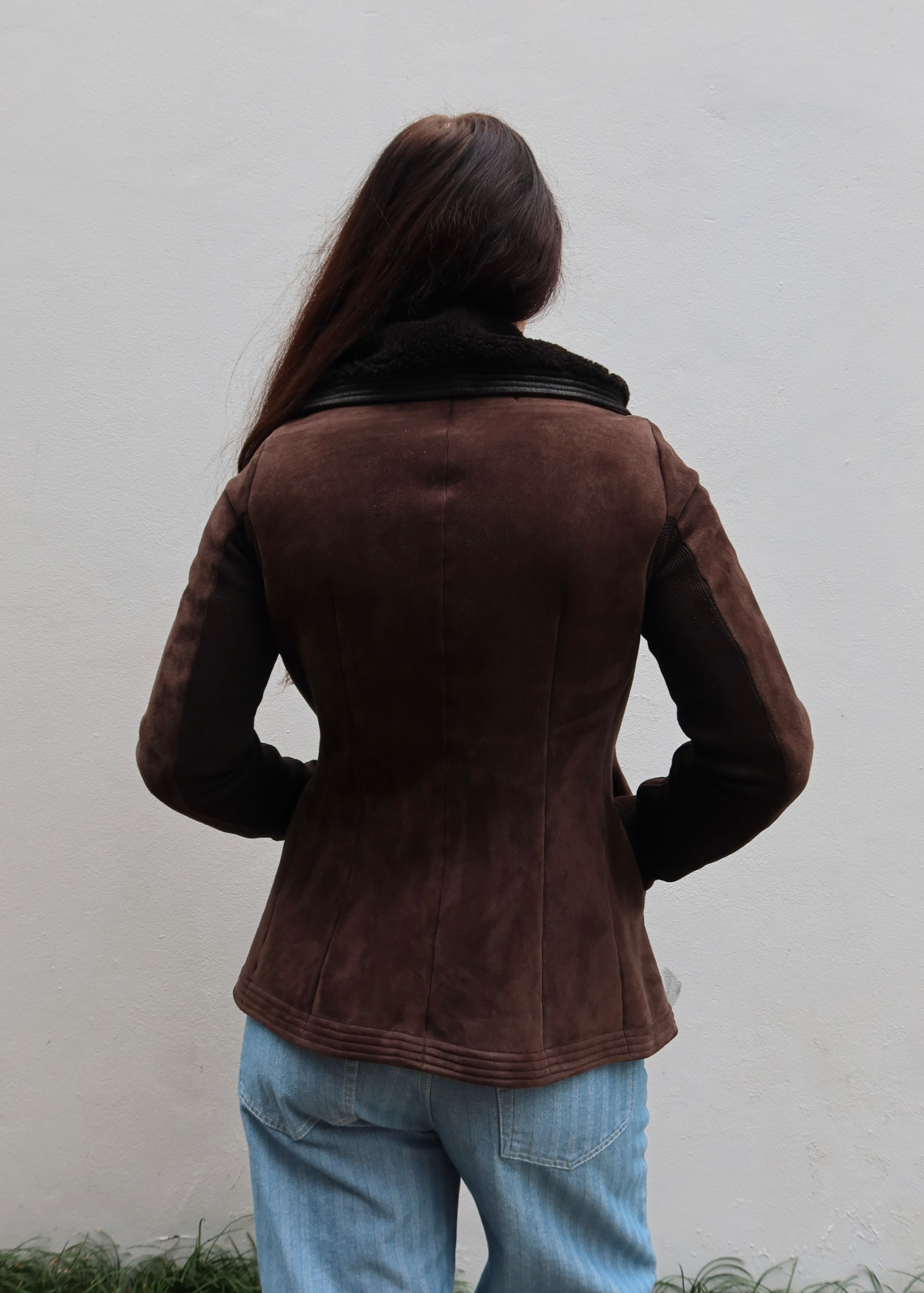 RICK OWENS Brown Suede Lamb Leather Shearling Wrap Jacket