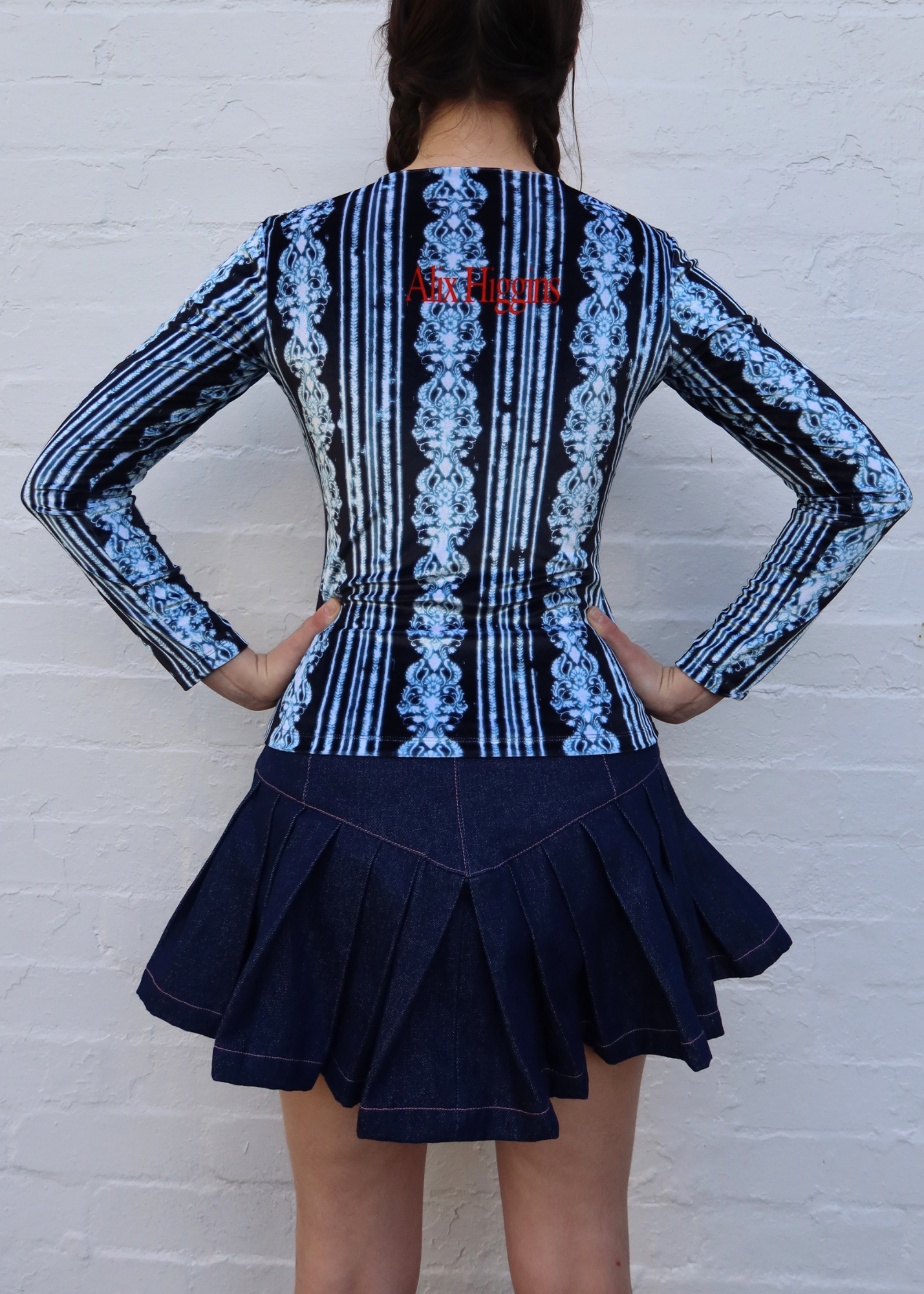 KATHARINA LOU (BNWT) Indigo Denim Contrast Stitch Pleated Mini Skirt