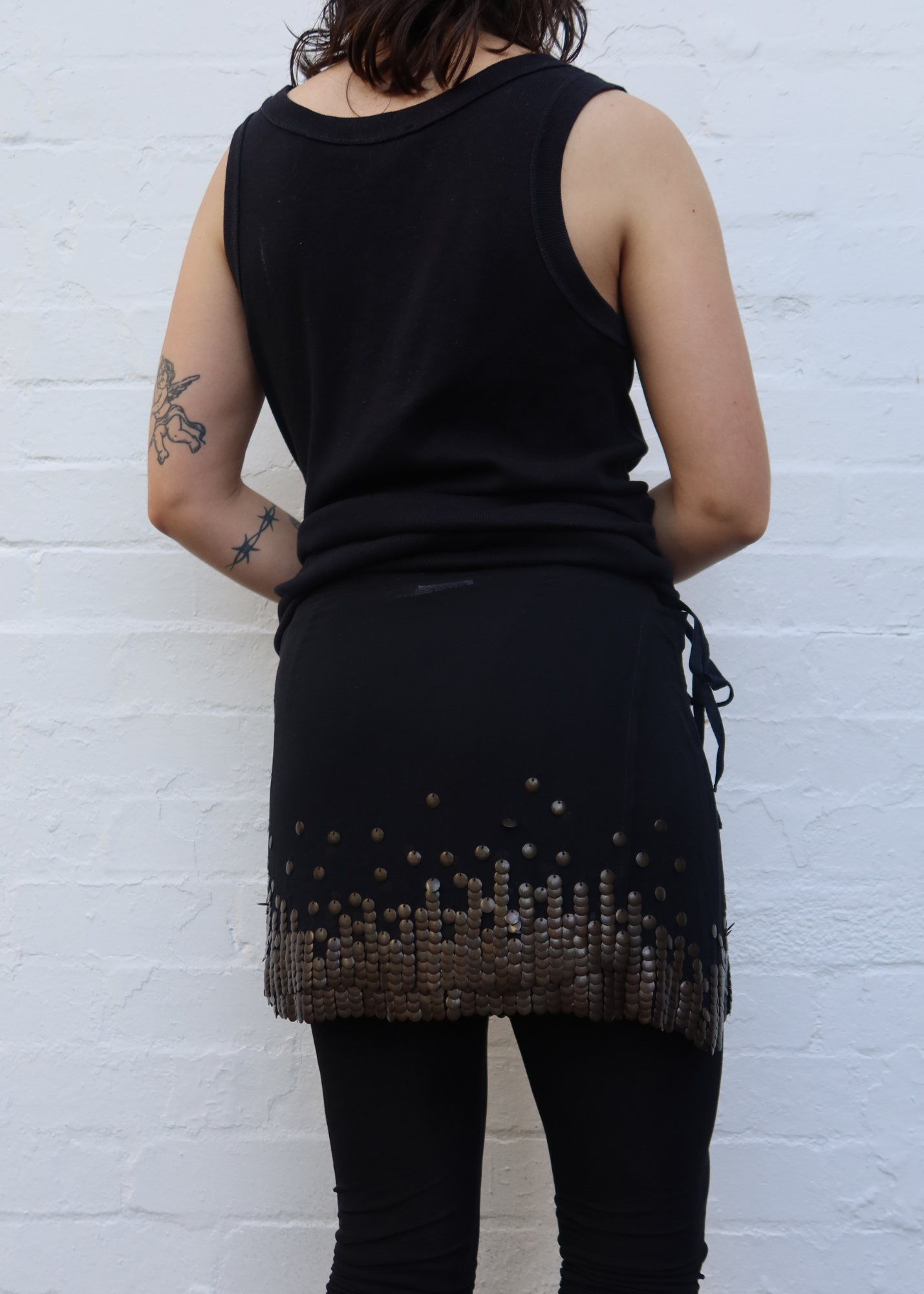 ANN DEMUELEMEESTER (AS IS) Re-Edition AW2004 Chiffon Bronze Coin Wrap Mini Skirt