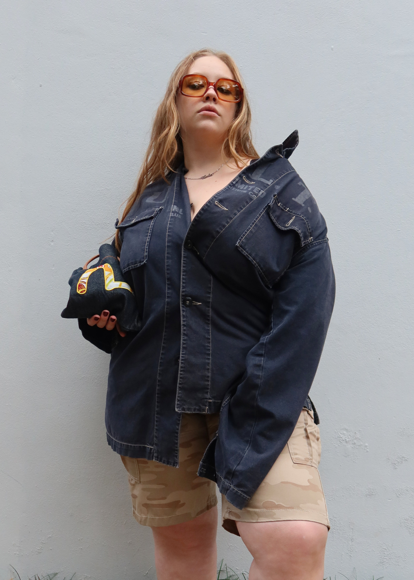 UNLIMITED Navy Faded Twill Printed Chore Jacket