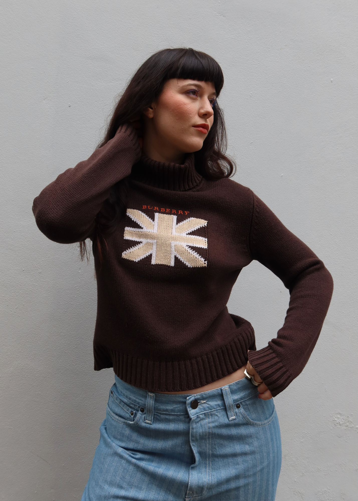 BURBERRY VINTAGE (AS IS) Brown Union Jack Turtleneck