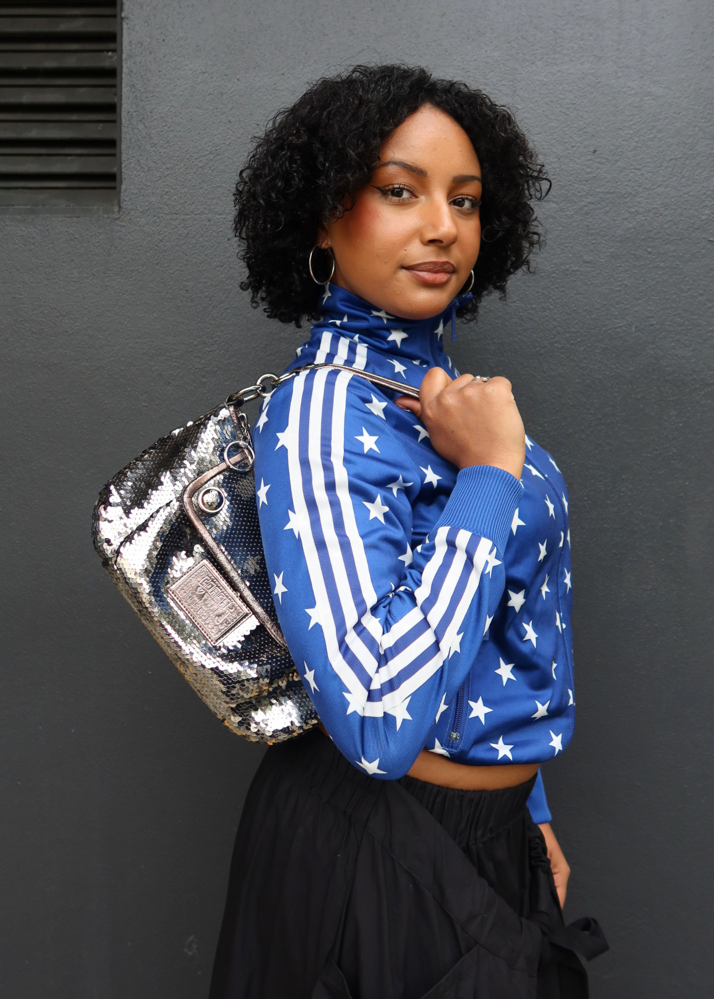 COACH Grey Sequin/Metallic Leather Hobo Bag