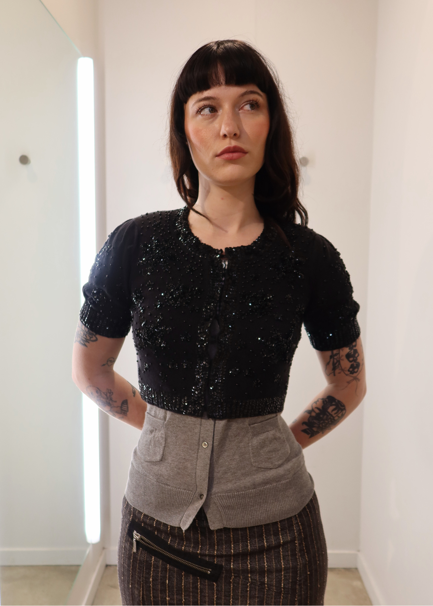 ALANNAH HILL Vintage Knit Beaded/Sequin Crop Cardi