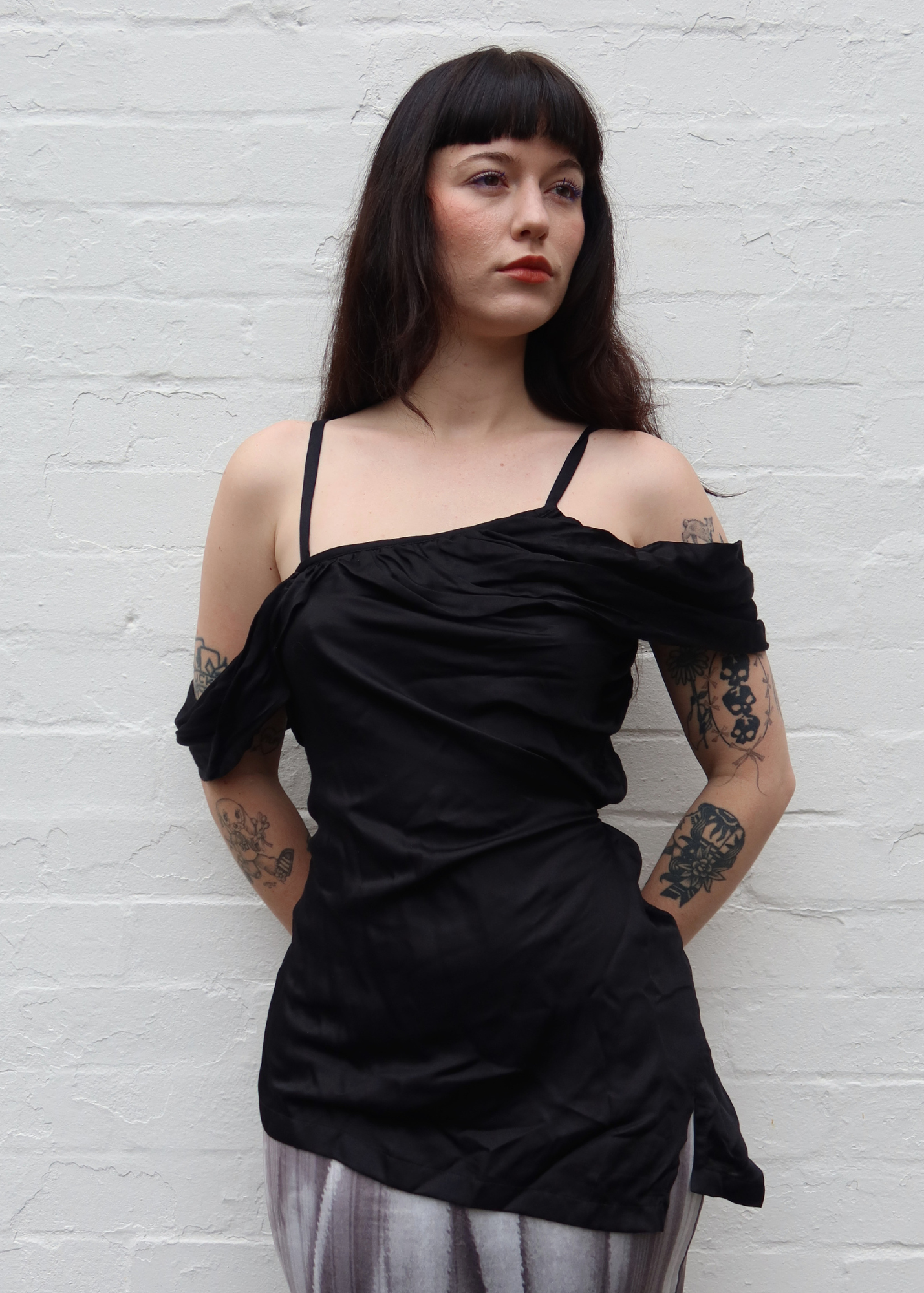 ANN DEMEULEMEESTER Silk Draped Asymmetrical Off Shoulder Top