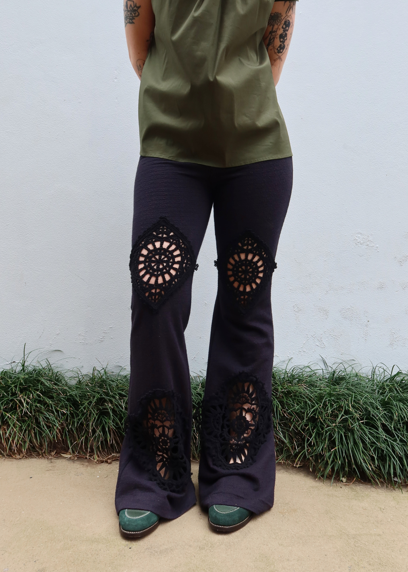 ACNE STUDIOS Cotton Crochet Cut Out Flare Pants