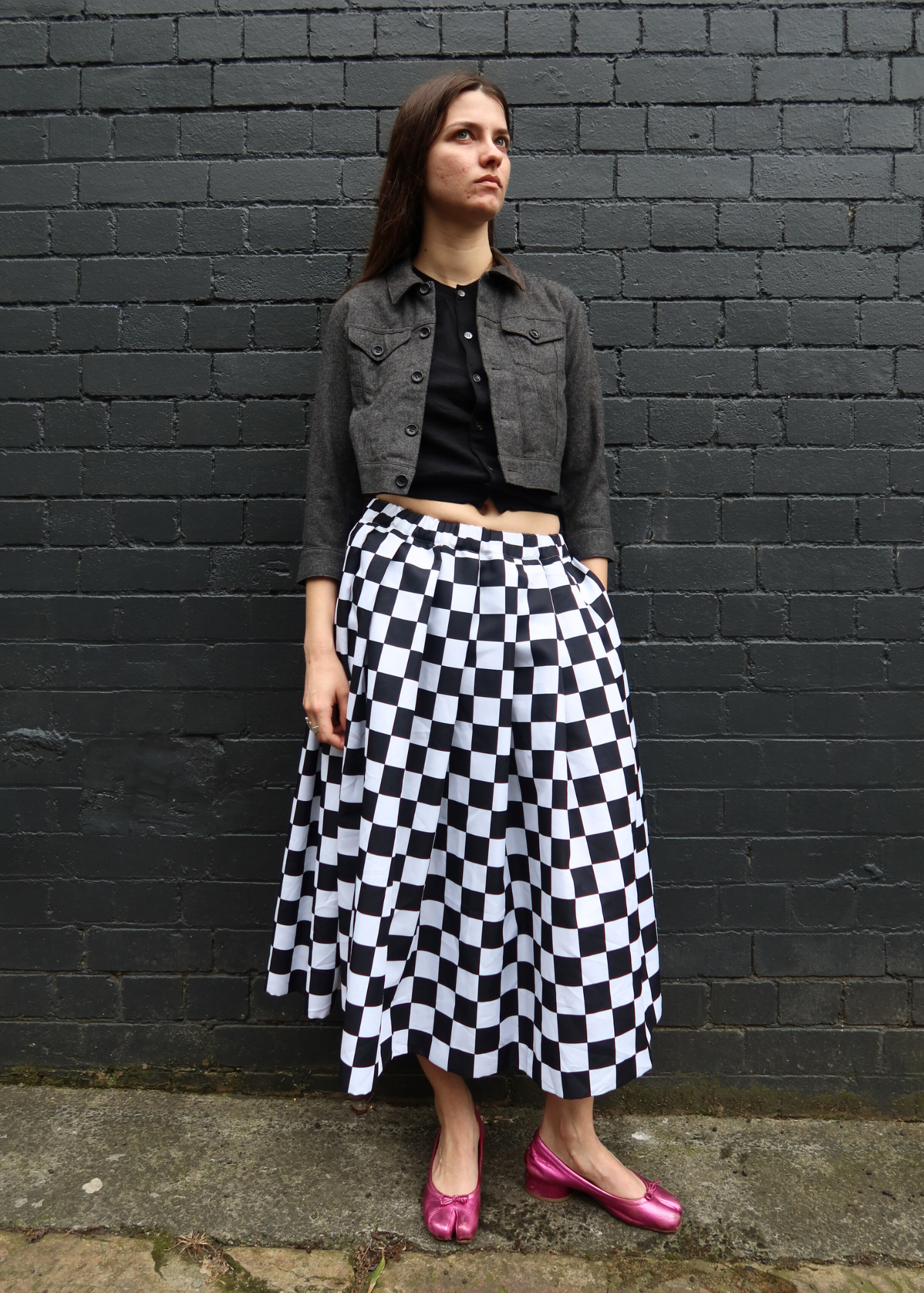 COMME DES GARCONS BLACK Checkerboard A-Line Maxi Skirt