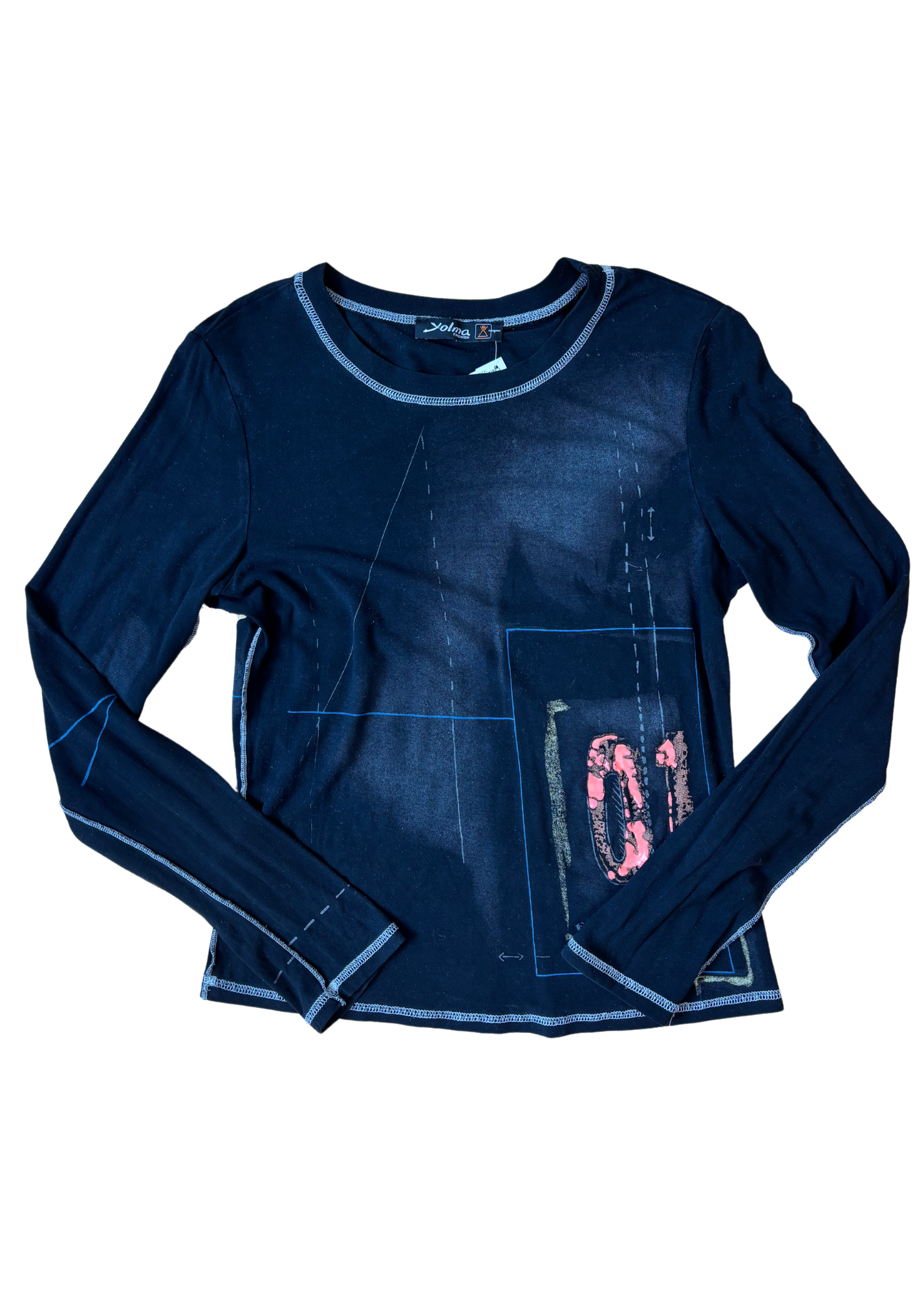 YOLMA FASHION Contrast Stitch Long Sleeve